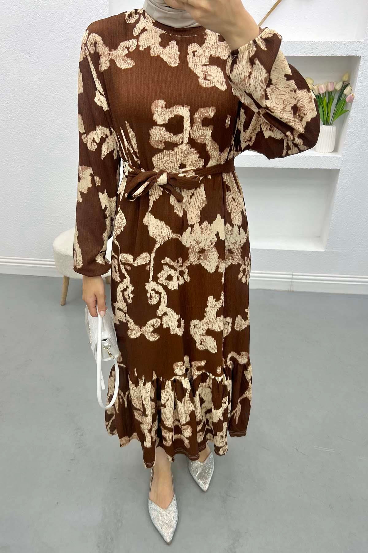 Batik Desen Elbise Kahve
