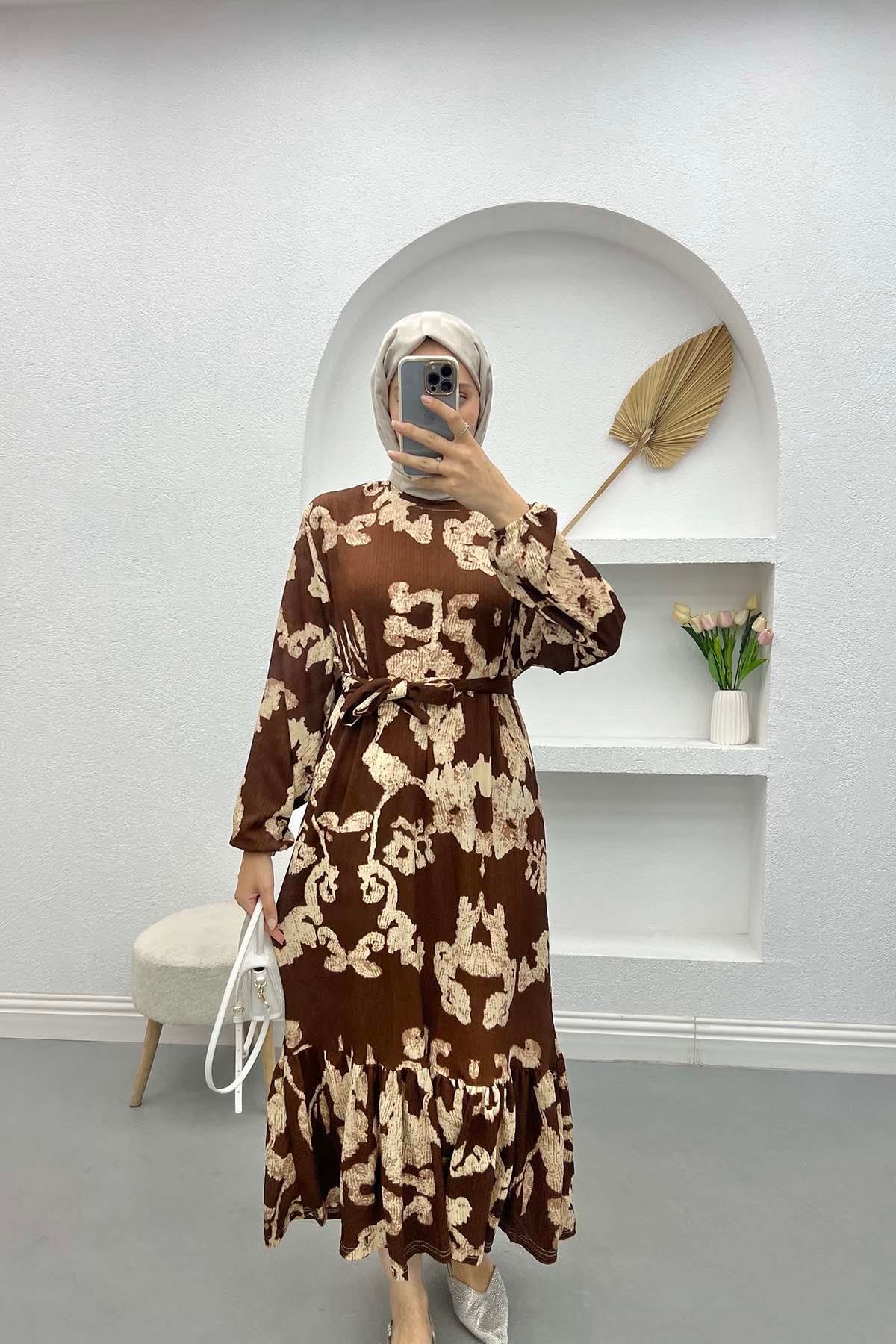 Batik Desen Elbise Kahve