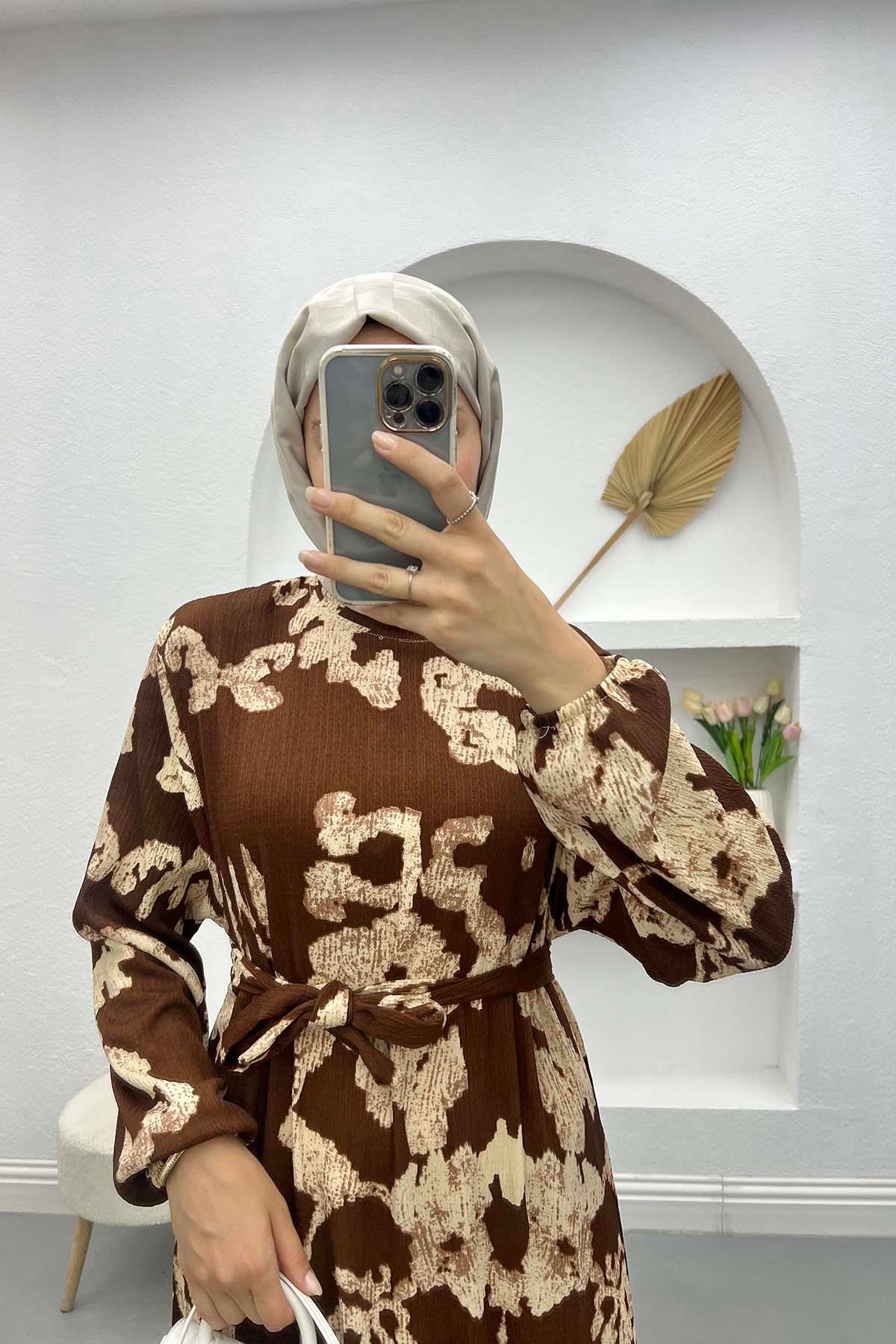 Batik Desen Elbise Kahve
