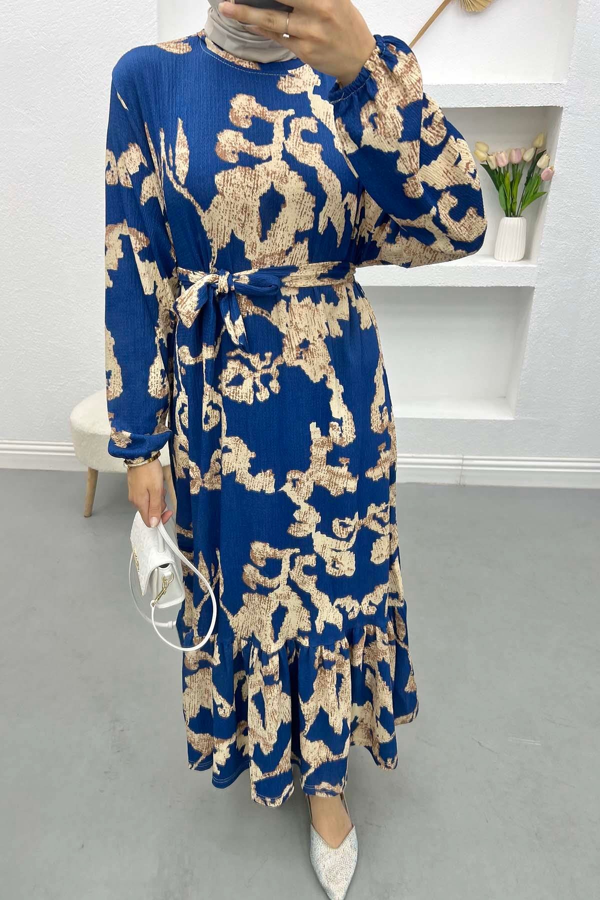 Batik Desen Elbise Lacivert