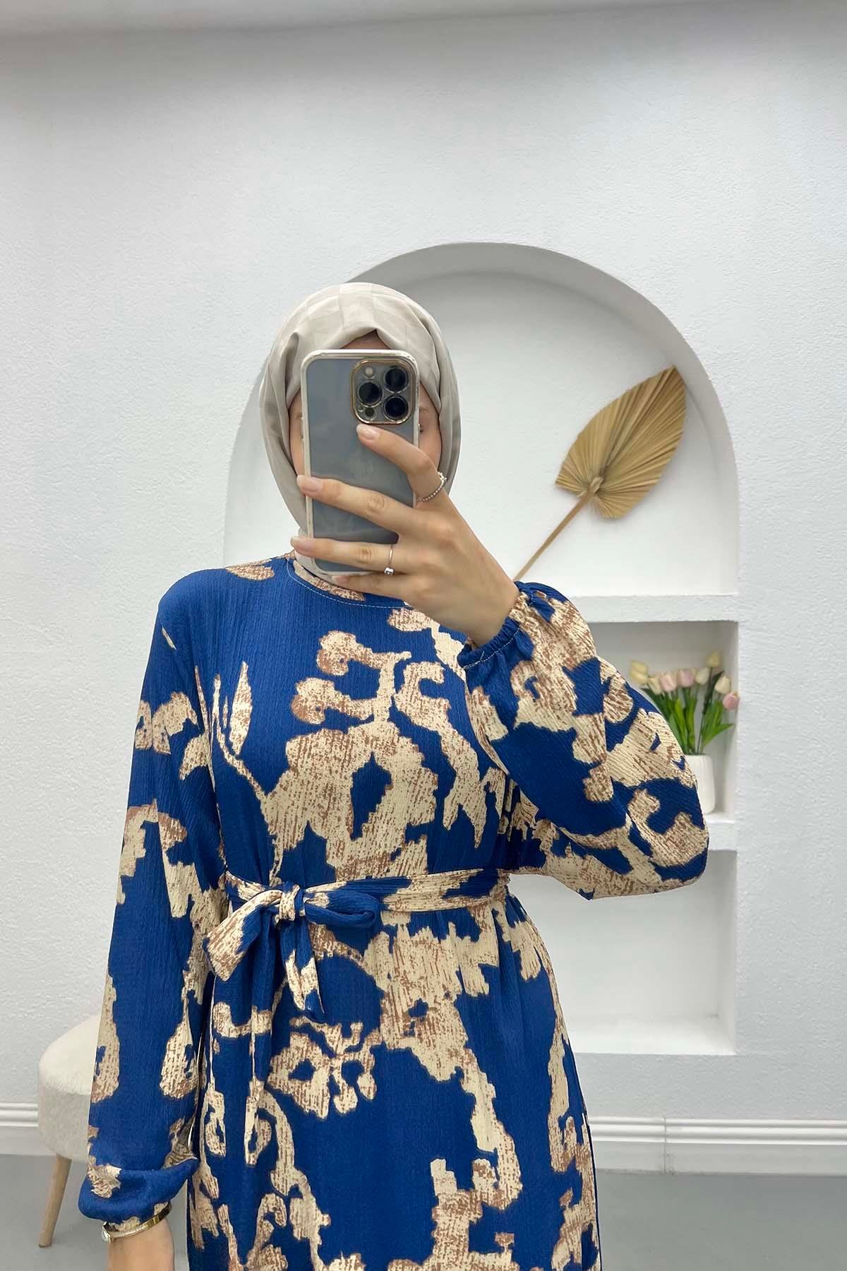 Batik Desen Elbise Lacivert