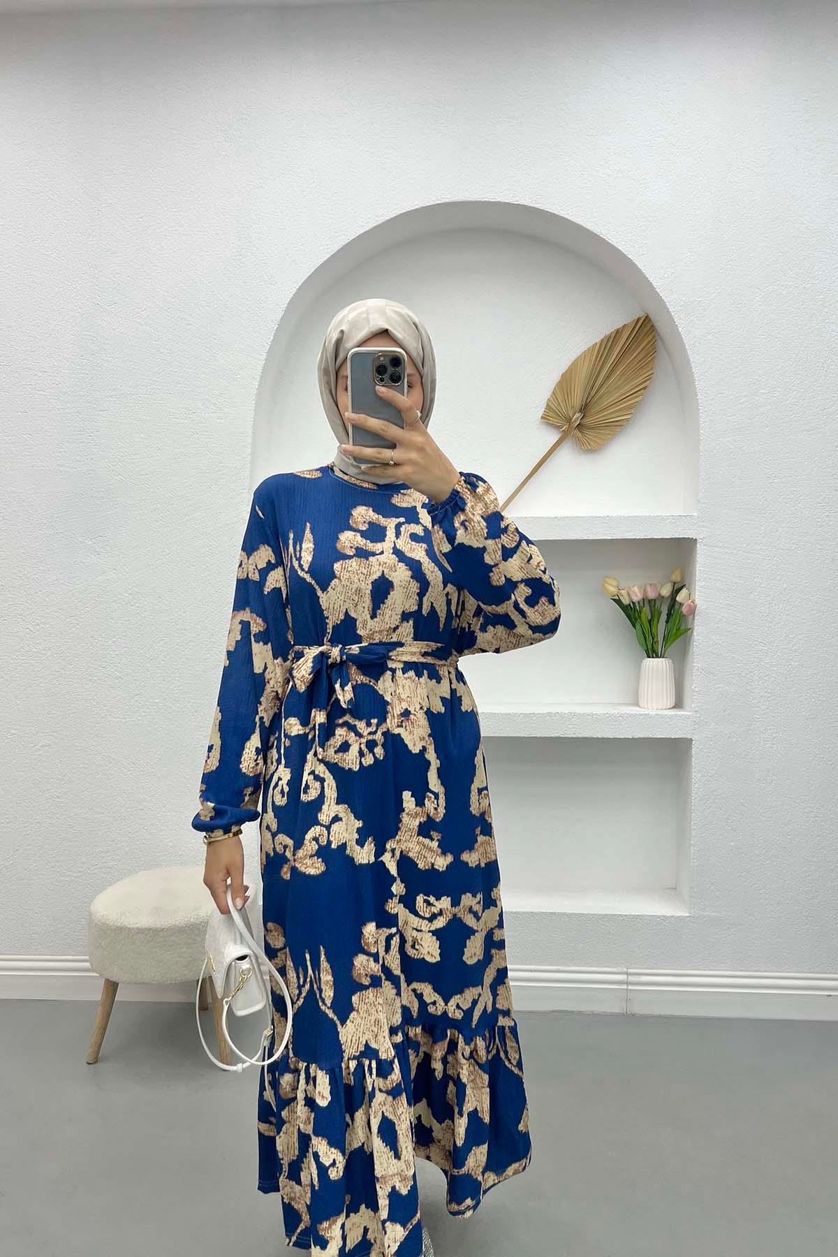 Batik Desen Elbise Lacivert