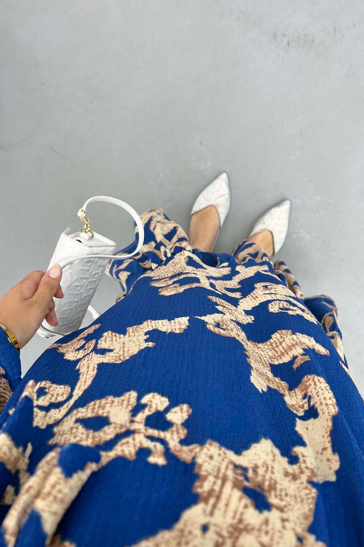 Batik Desen Elbise Lacivert