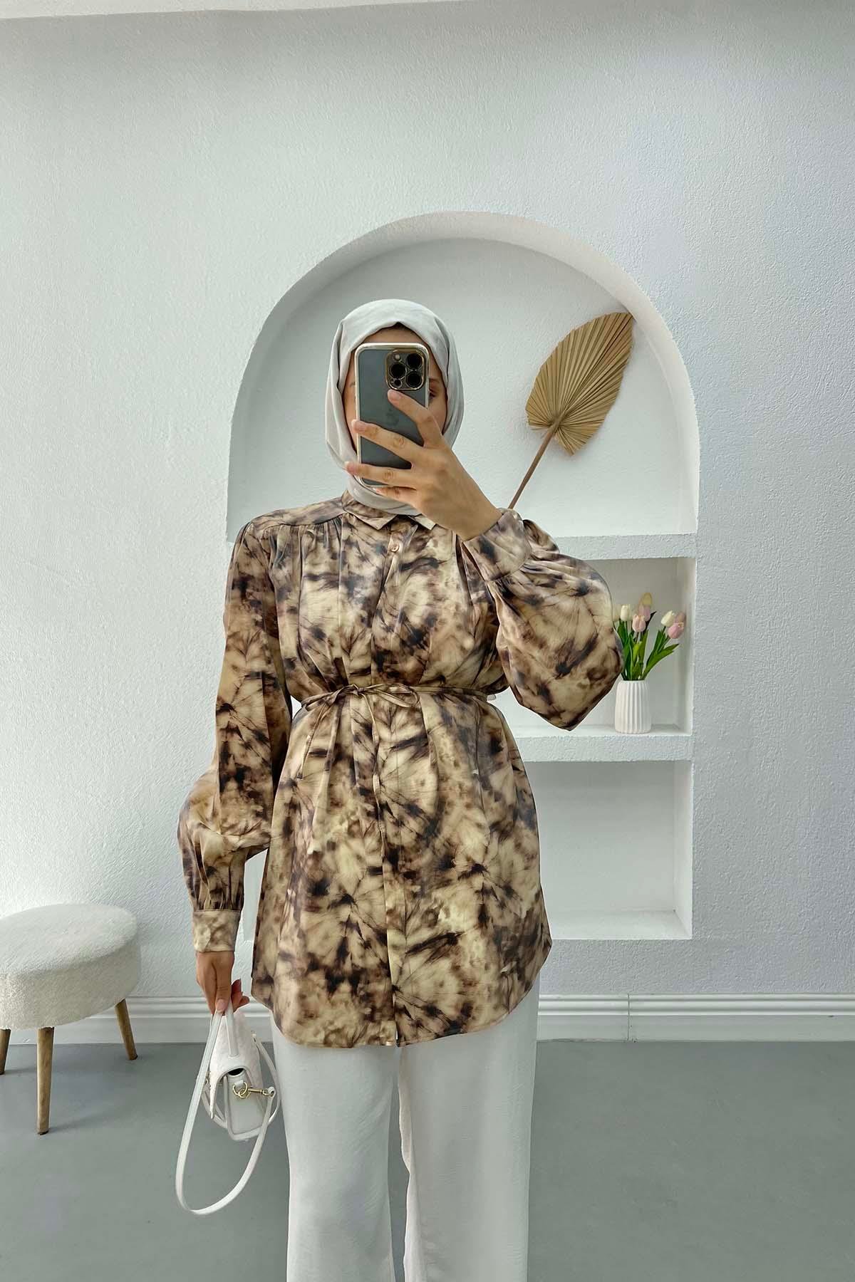 Batik Desen Parlak Bluz Kahve