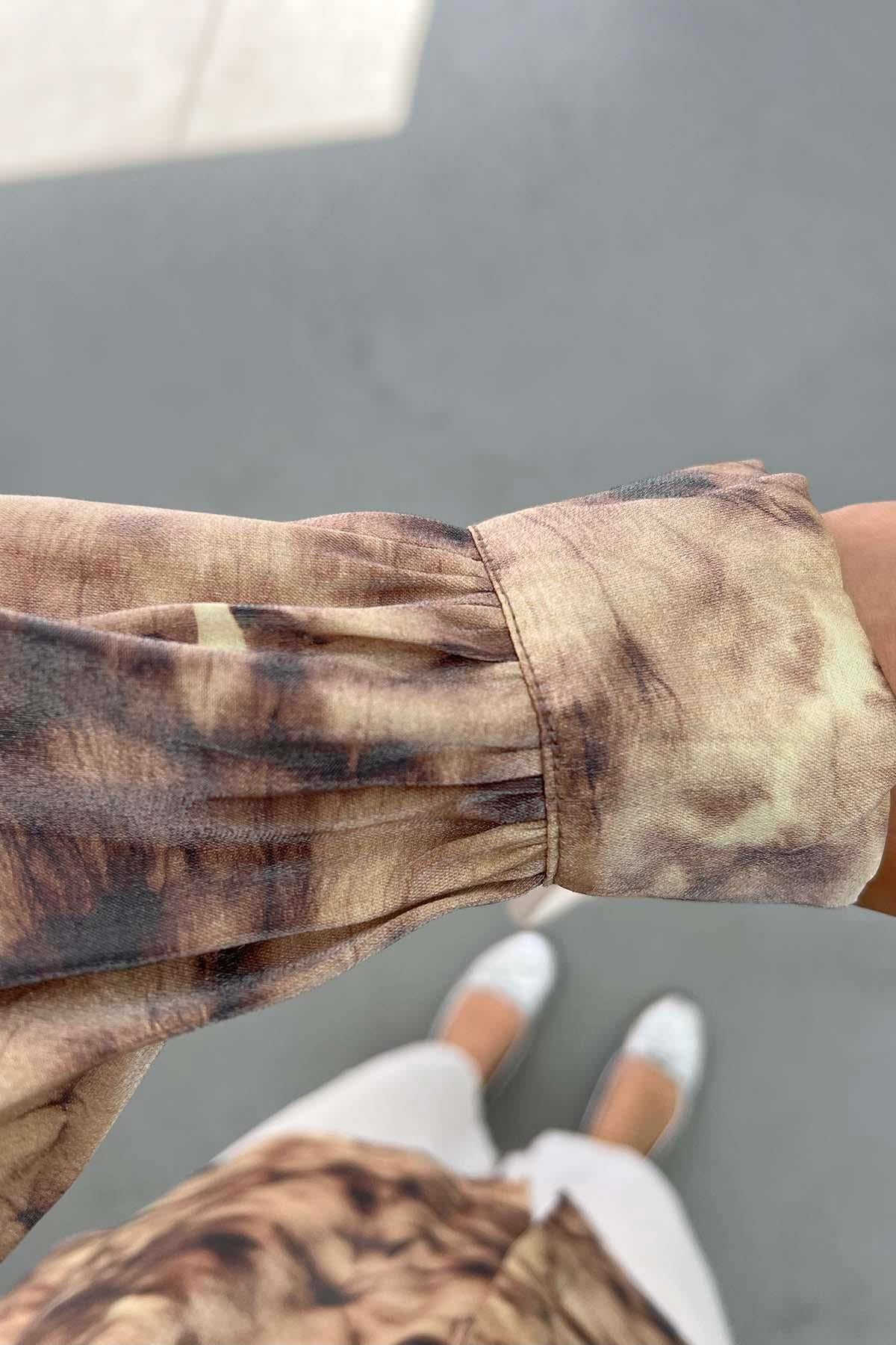 Batik Desen Parlak Bluz Kahve