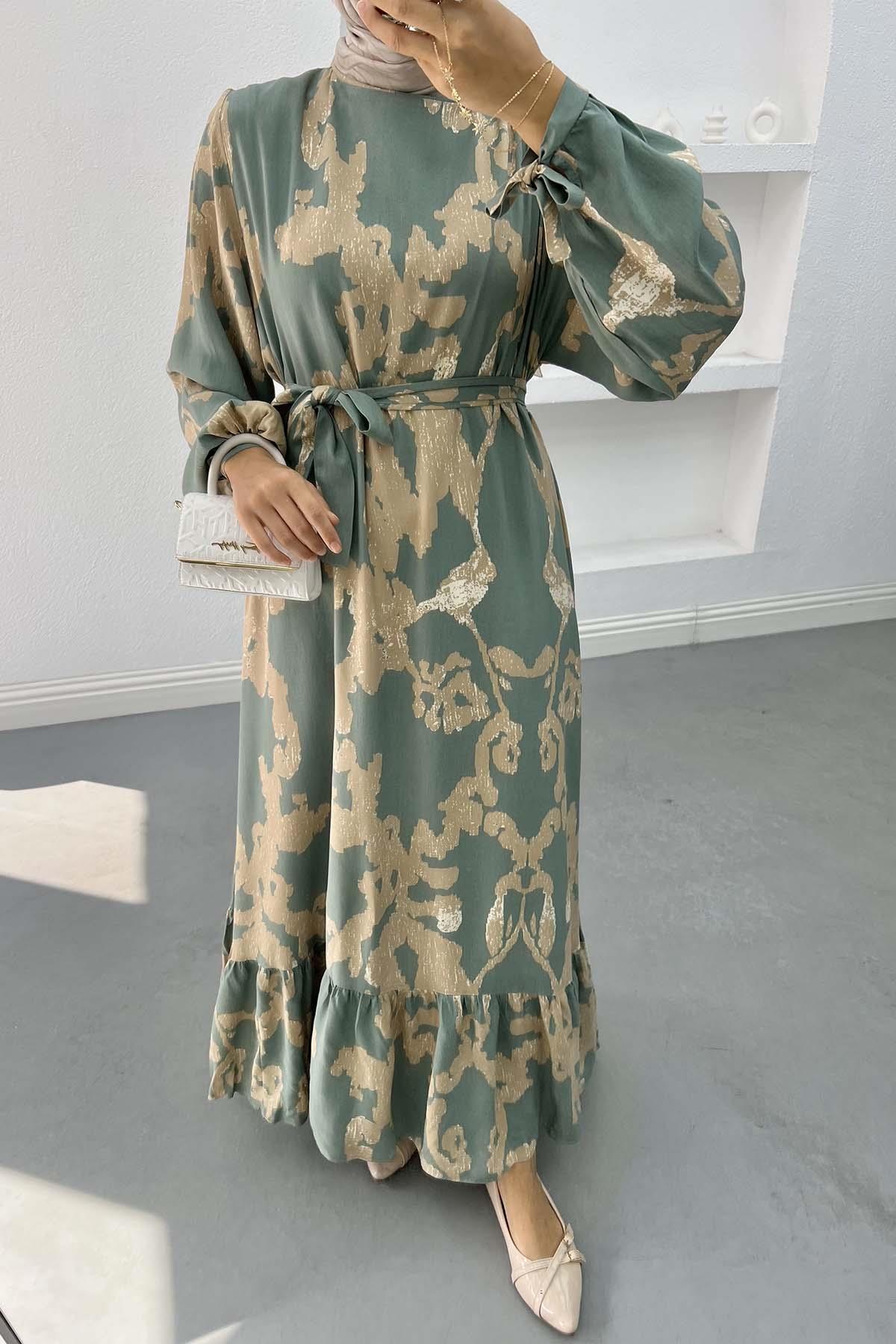 Batik Desenli Elbise Yeşil
