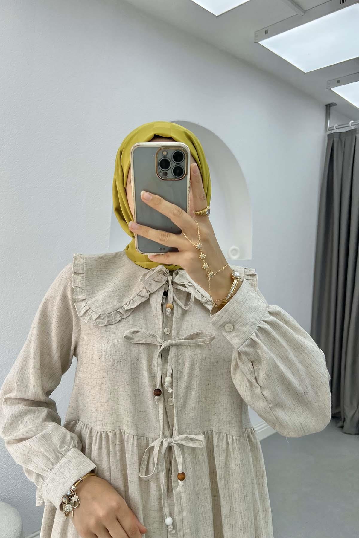 Bebe Yaka Bağcıklı Gömlek Taş