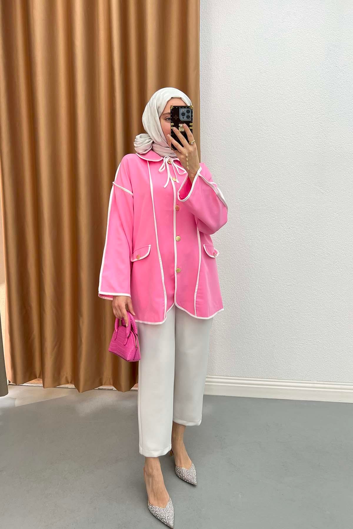 Bebe Yaka Biyeli Ceket Pembe
