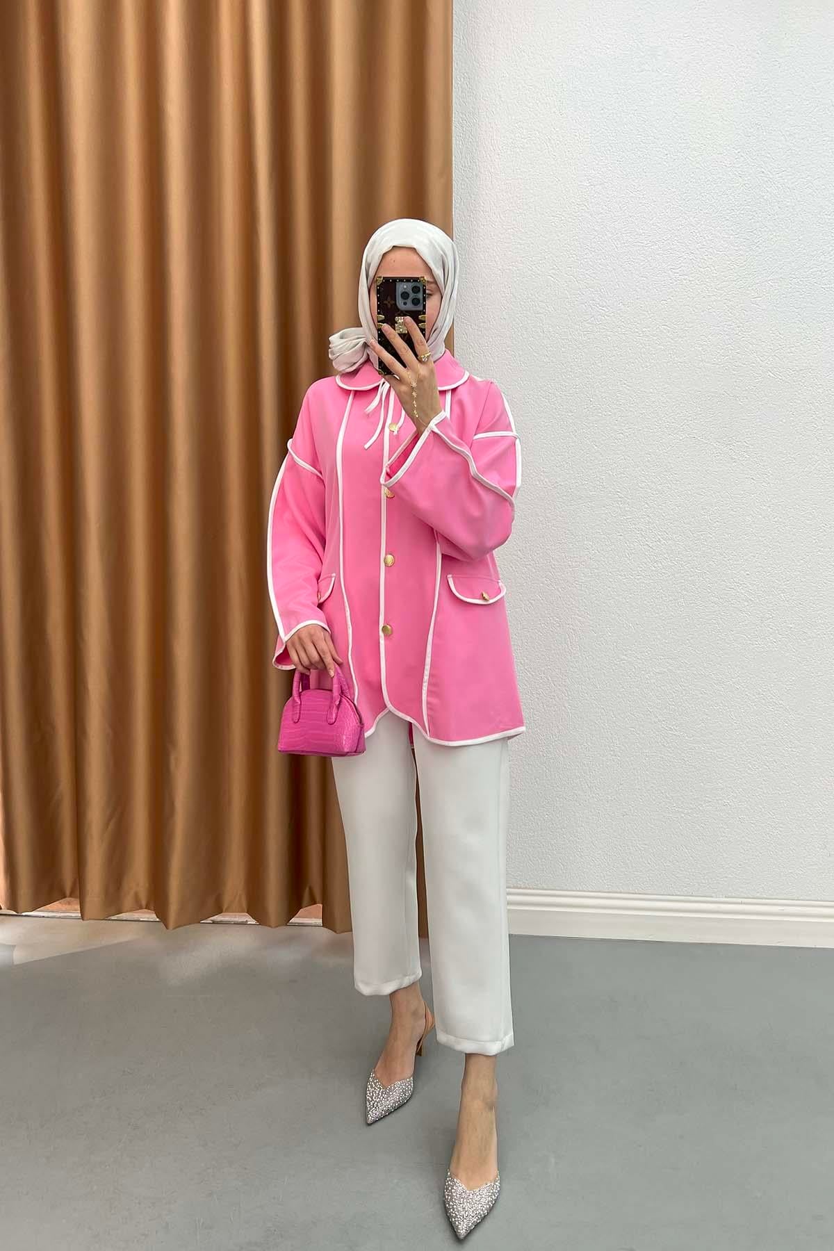 Bebe Yaka Biyeli Ceket Pembe