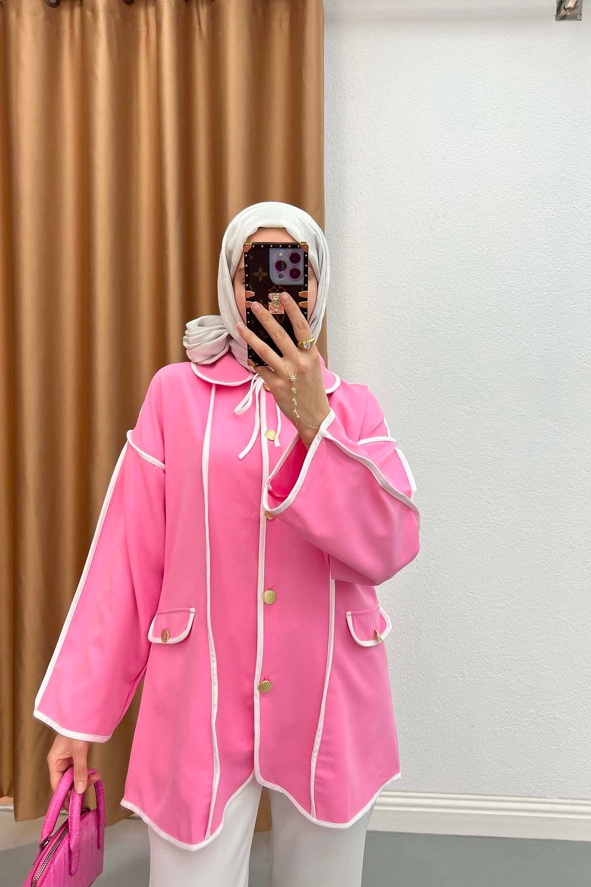Bebe Yaka Biyeli Ceket Pembe