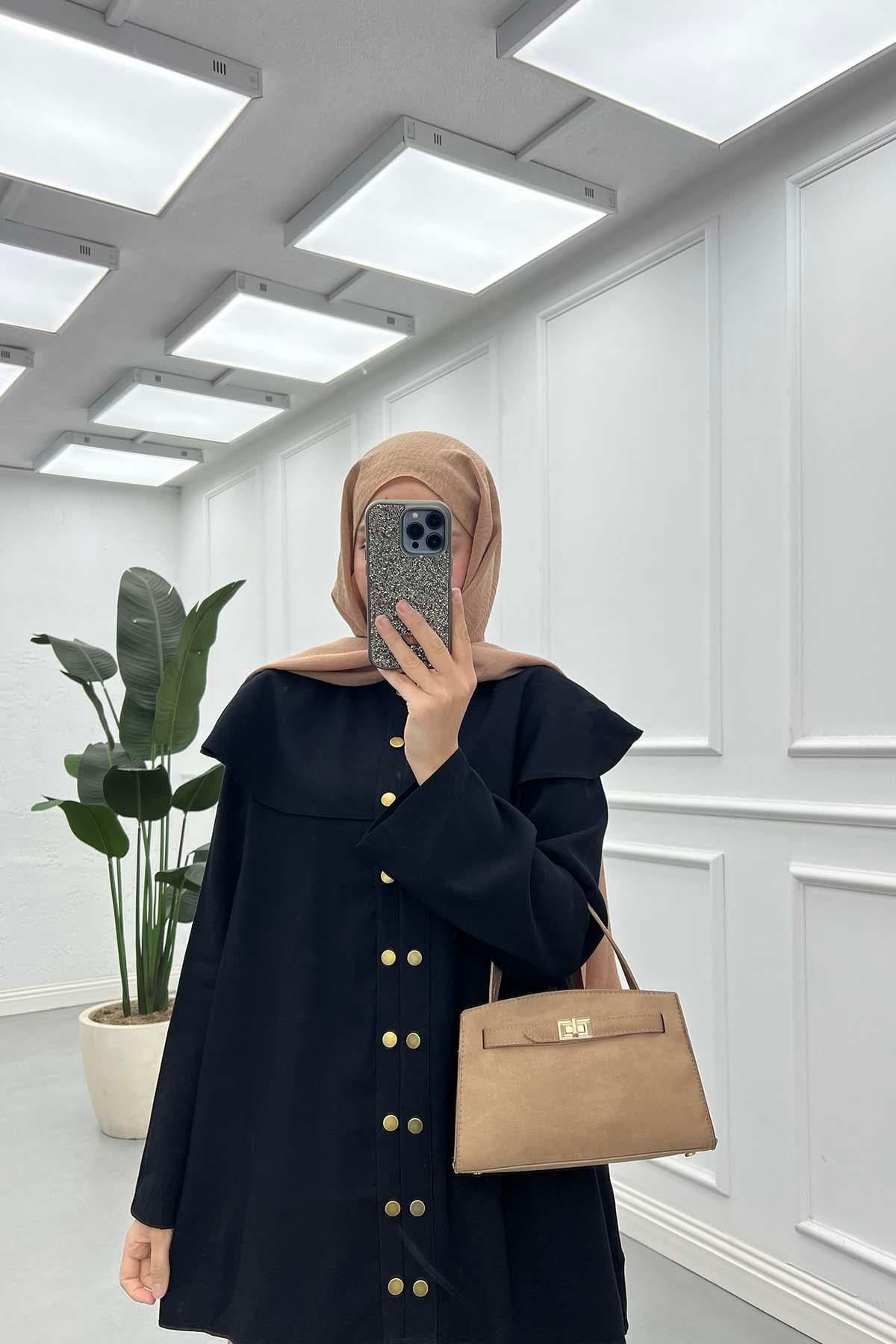 Bebe Yaka Çıtçıtlı Dieognel Kumaş Gömlek Siyah