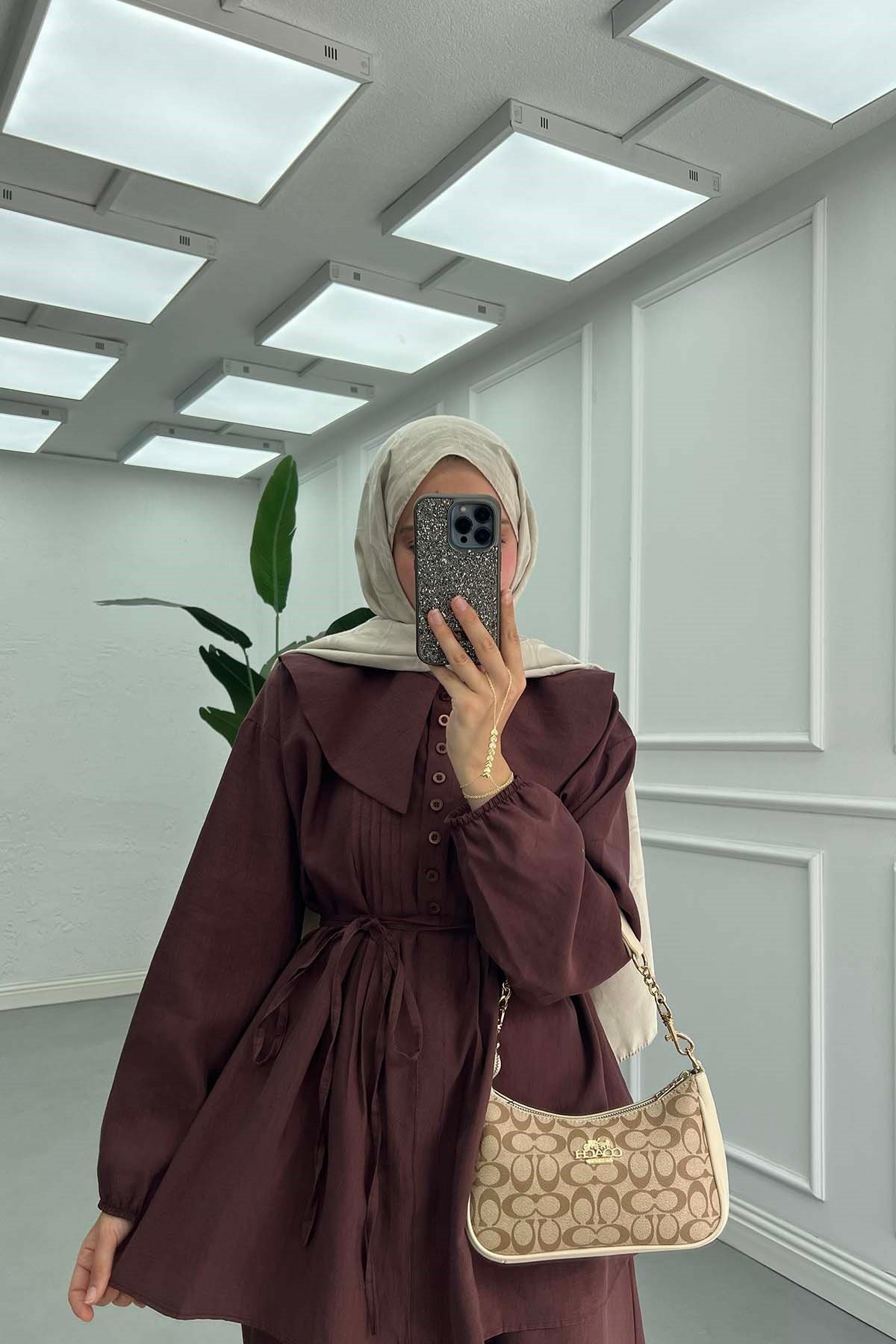 Bebe Yaka Detaylı Seyyar Kuşaklı Takım Bordo