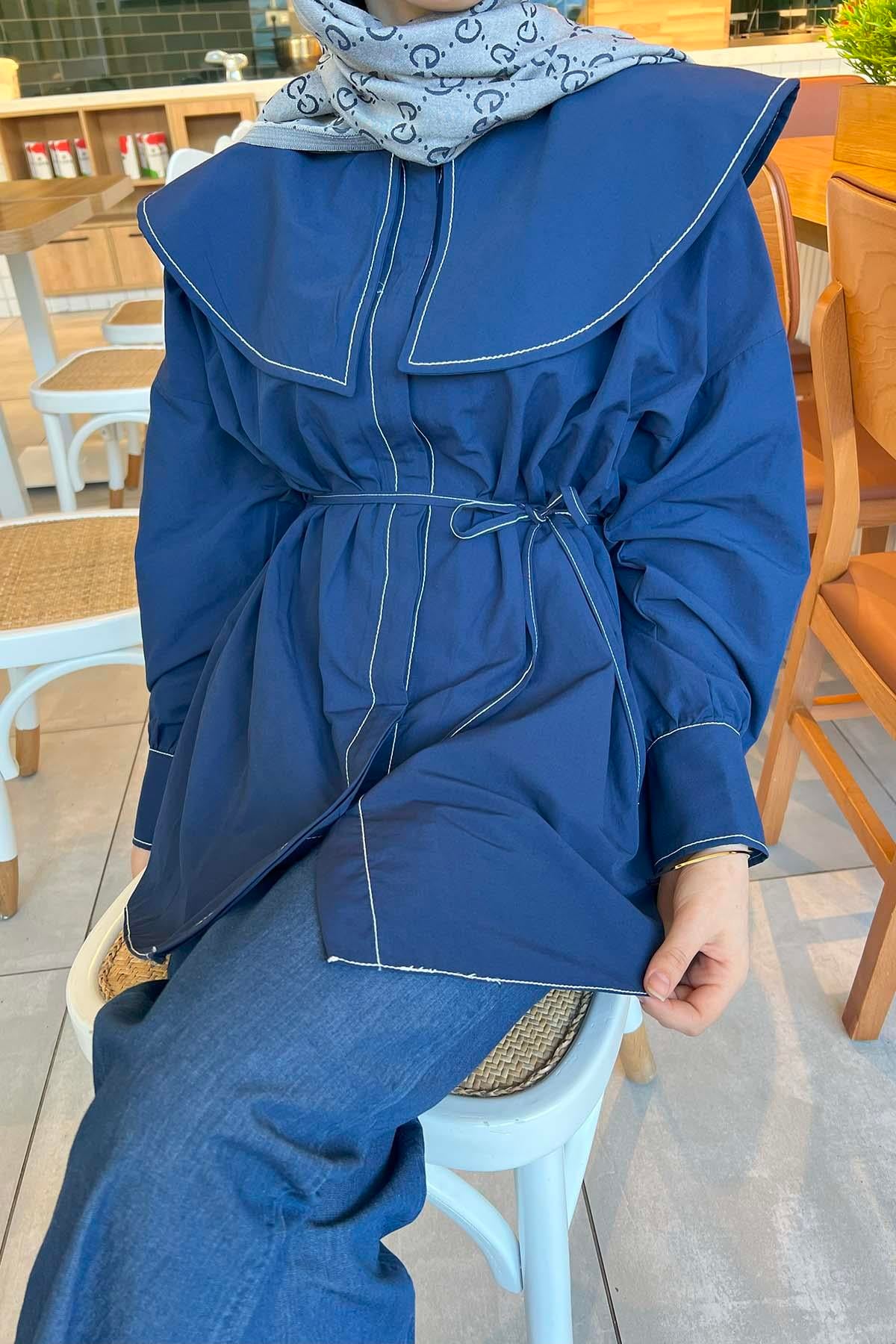 Bebe Yaka Dikiş Detaylı Gömlek Lacivert