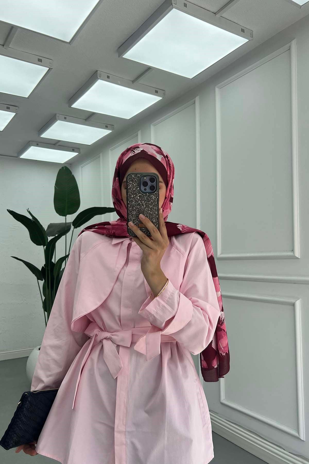 Bebe Yaka Kemerli Gömlek Pembe