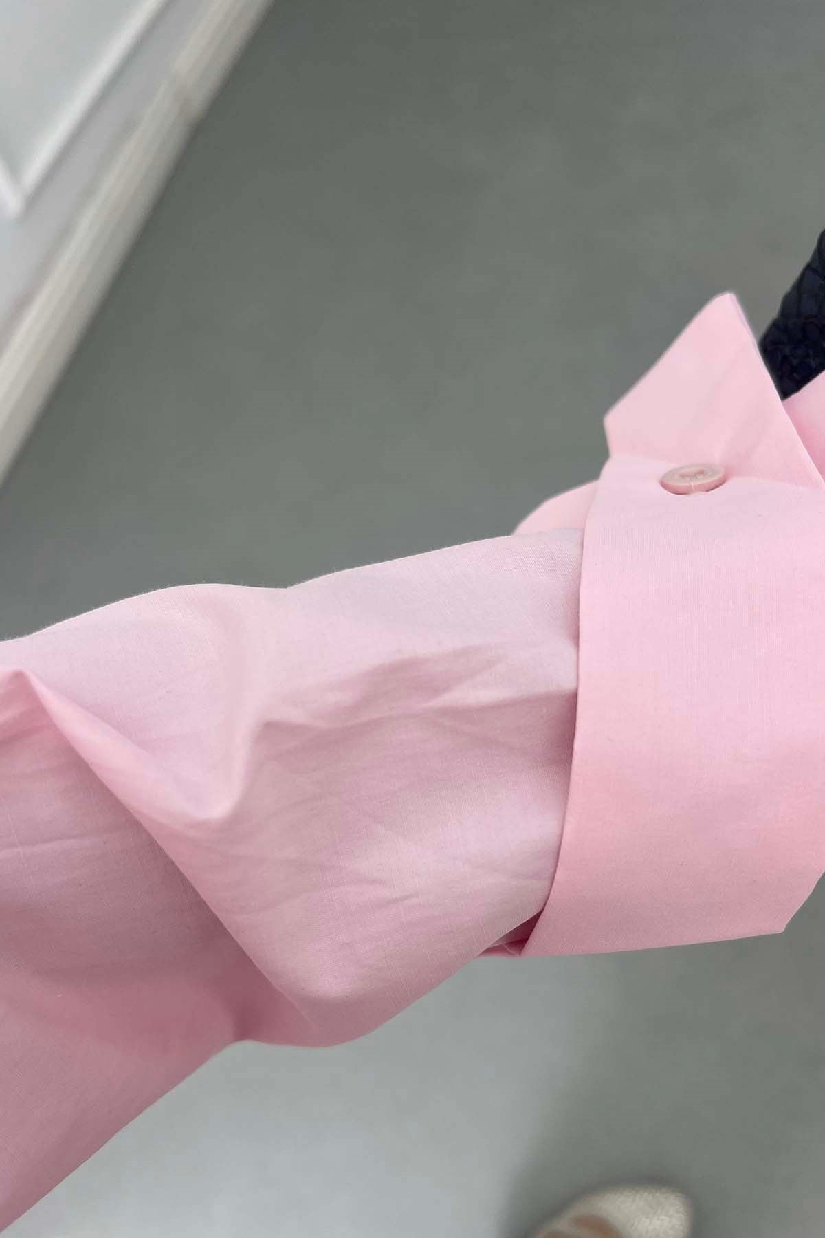 Bebe Yaka Kemerli Gömlek Pembe