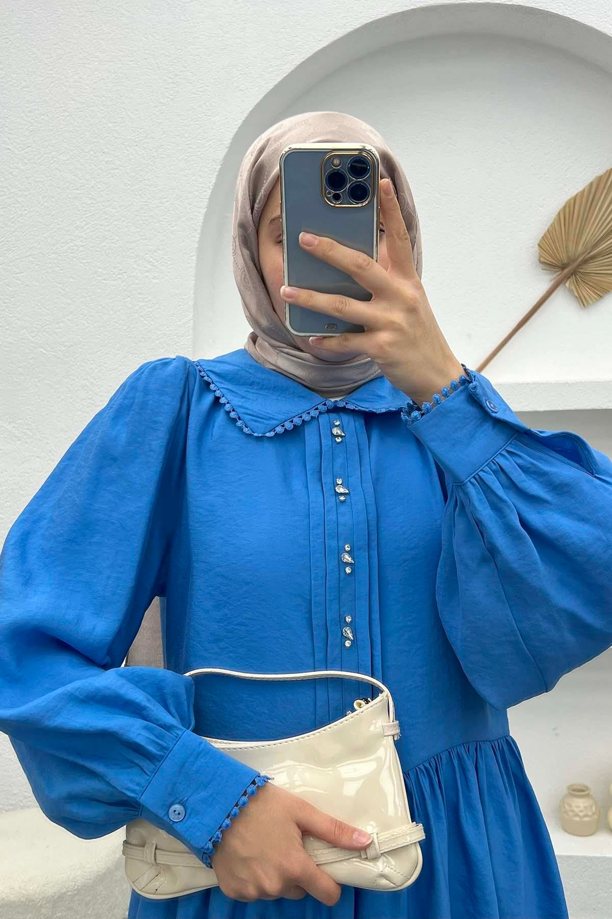 Bebe Yaka Taşlı Tunik İndigo