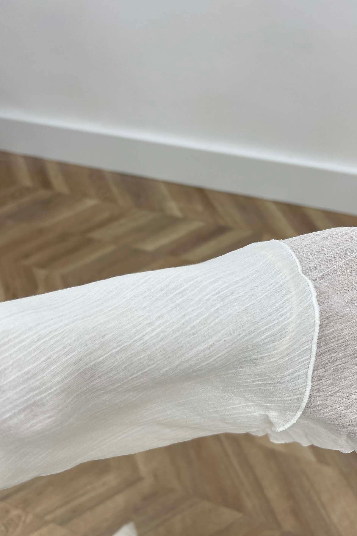 Bebek Yakalı Volanlı Uzun Elbise Beyaz