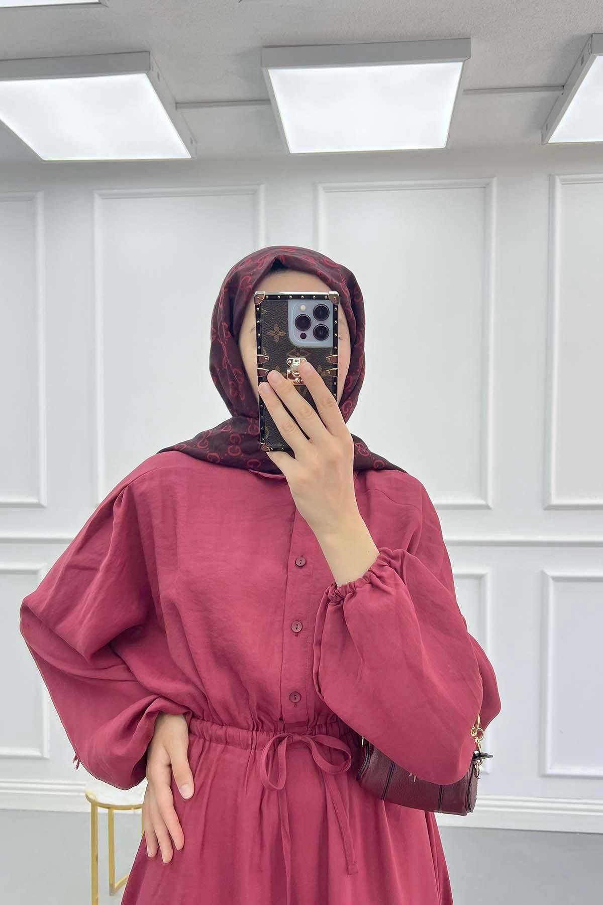 Bel Büzgülü Basic Elbise Bordo