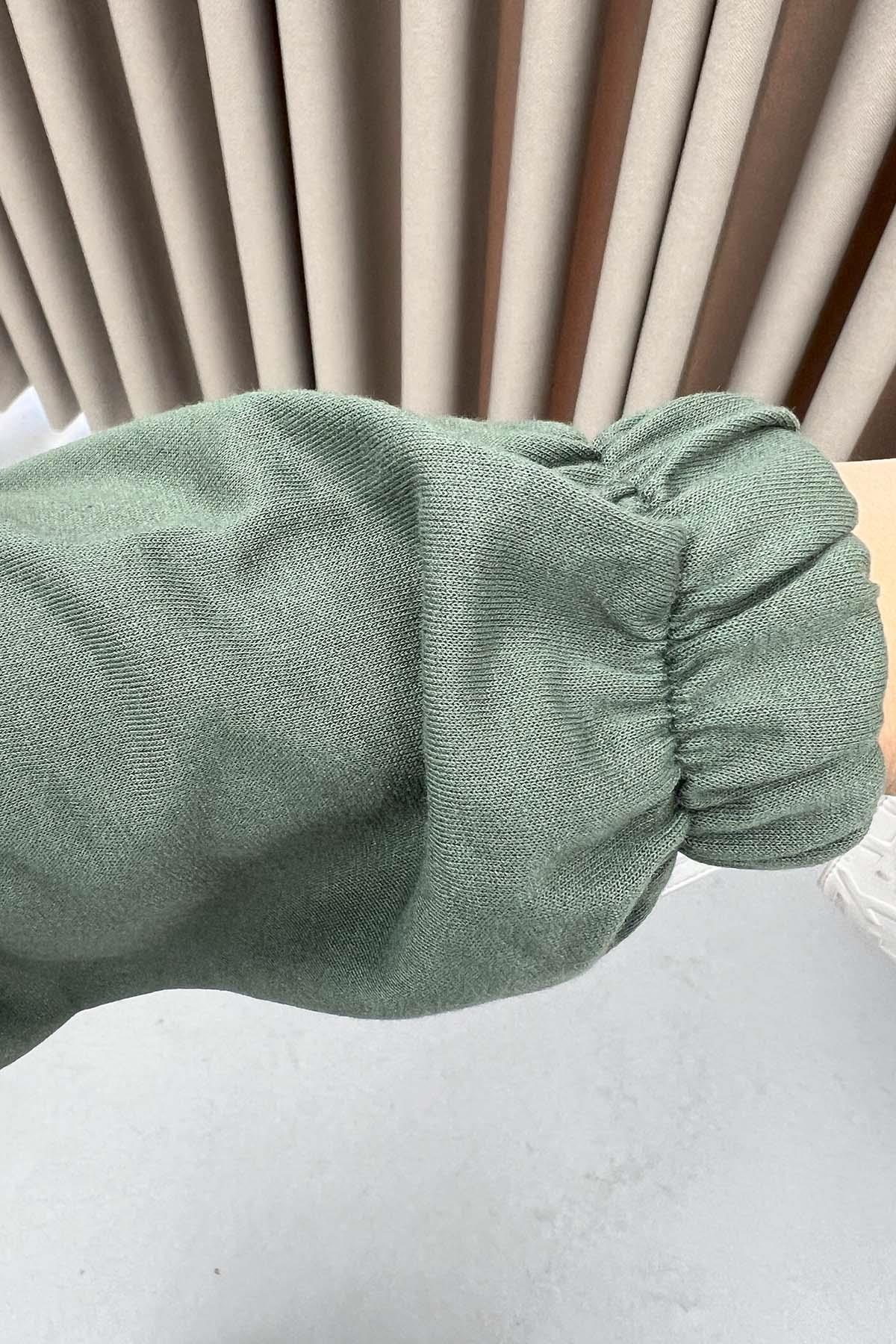 Bel Büzgülü Sweat Elbise Haki