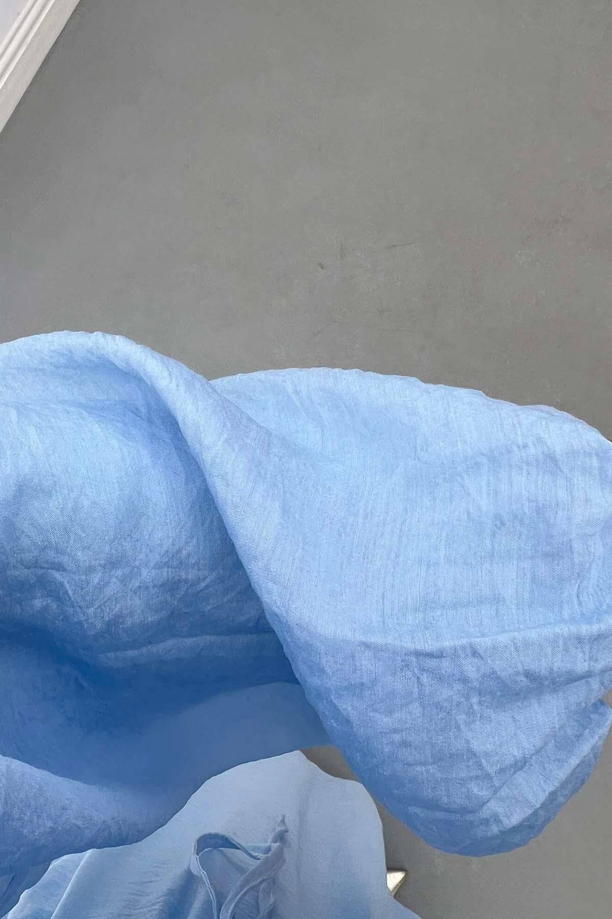 Bel Detaylı (Astarlı) Tül Elbise Bebe Mavi