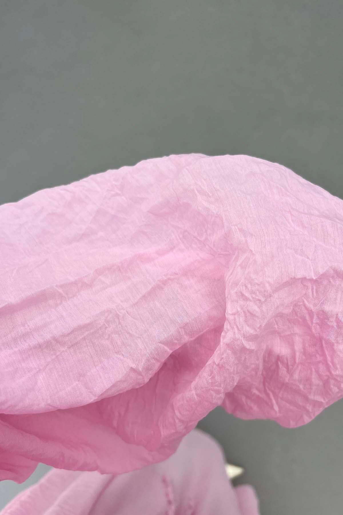Bel Detaylı (Astarlı) Tül Elbise Pembe