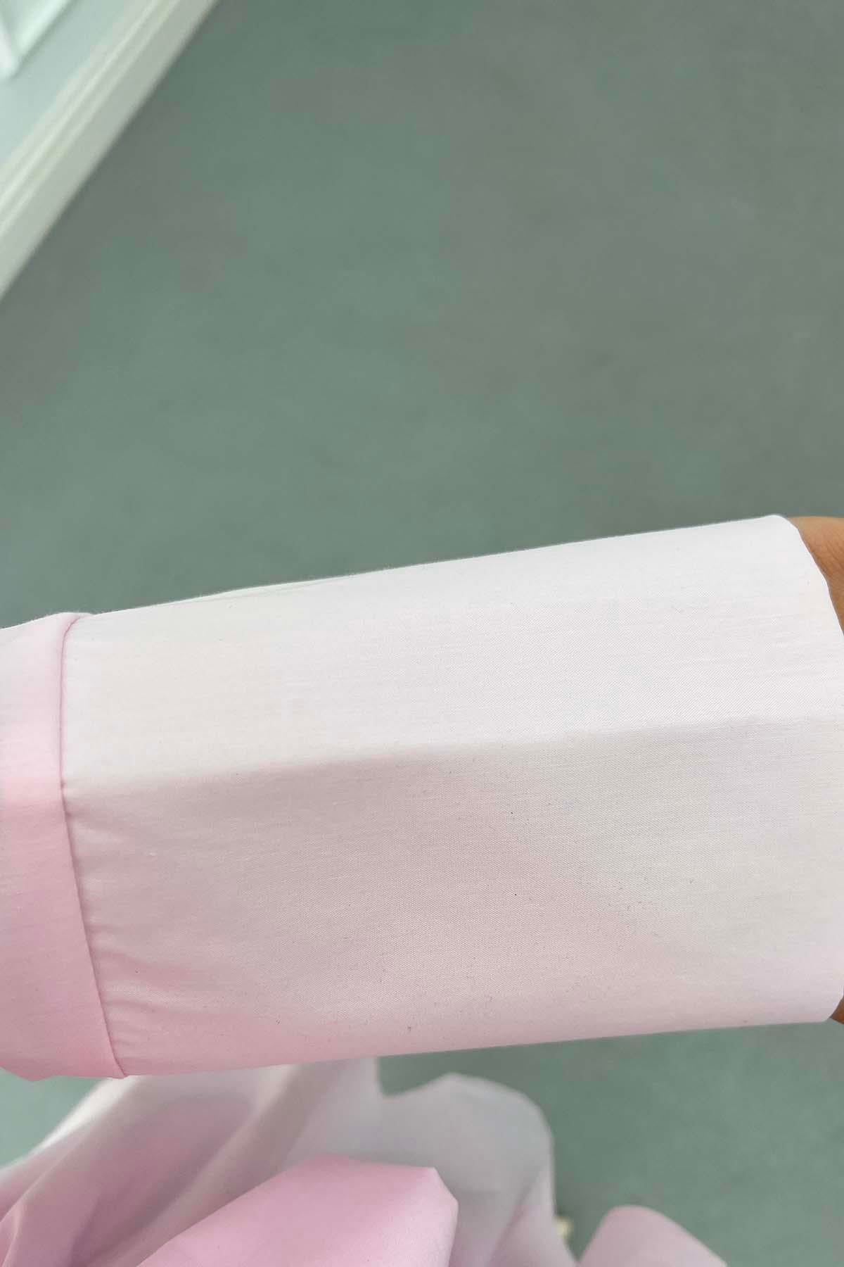 Bel Detaylı Bağlamalı Gömlek Pembe