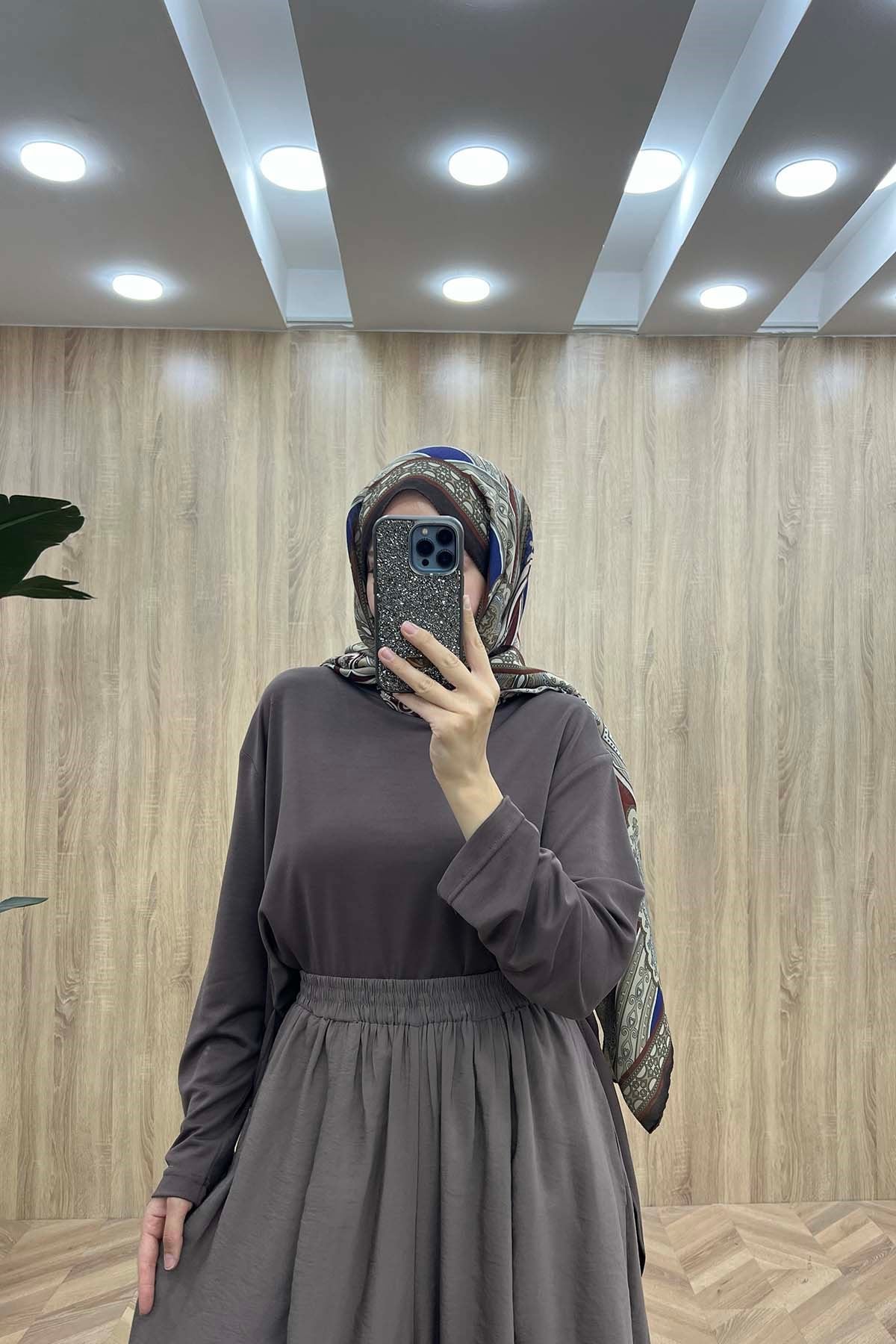 Bel Lastikli Dökümlü Modal Pantalon Vizon