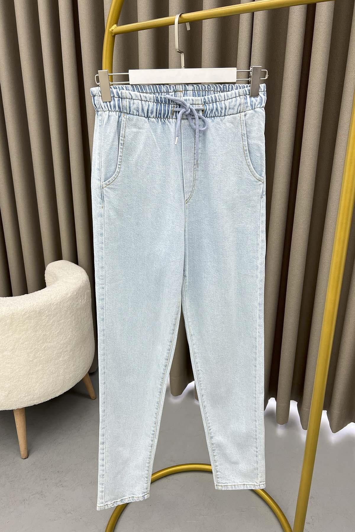 Bel Lastikli Kot Pantolon Açık Mavi