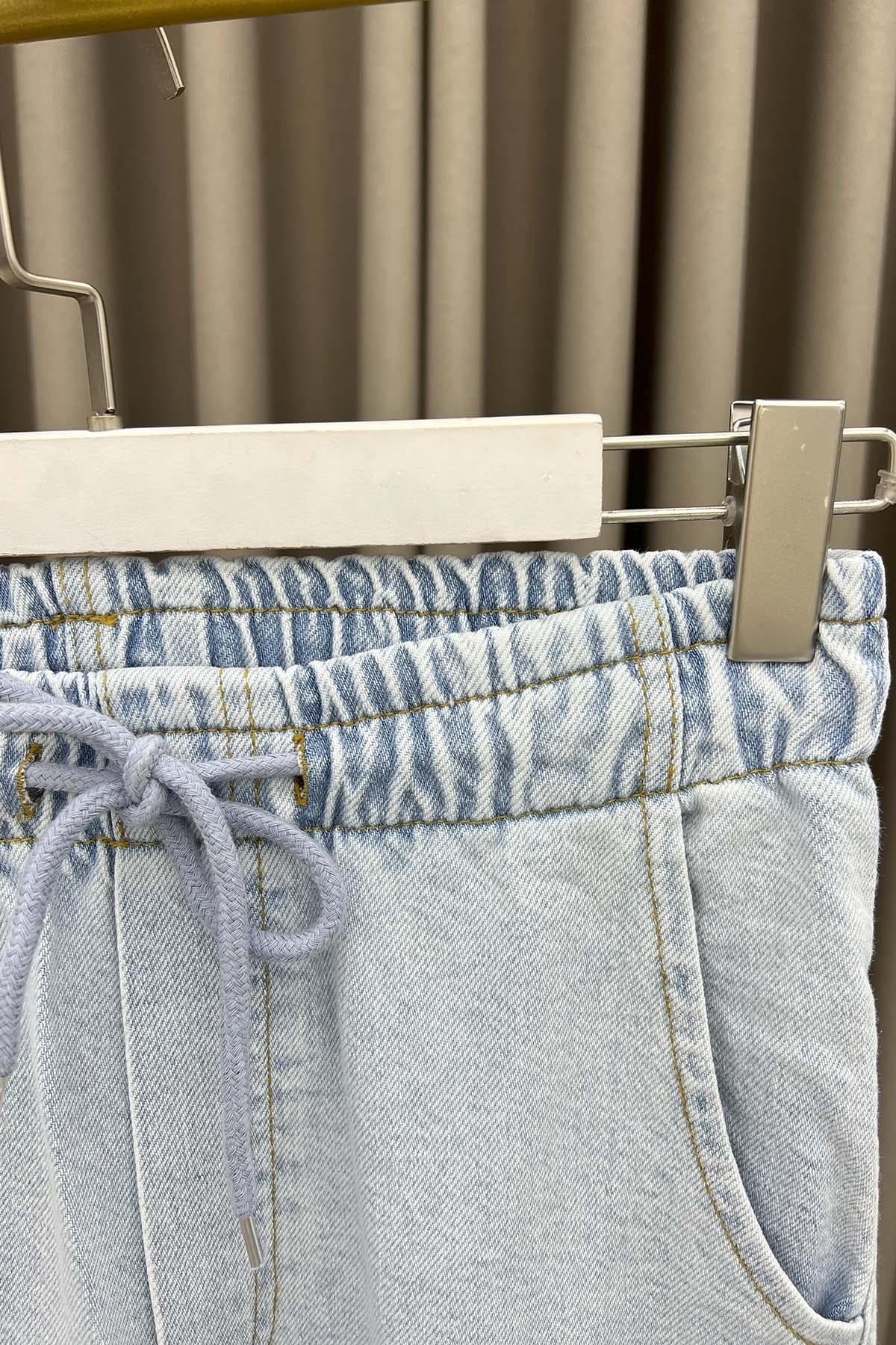 Bel Lastikli Kot Pantolon Açık Mavi