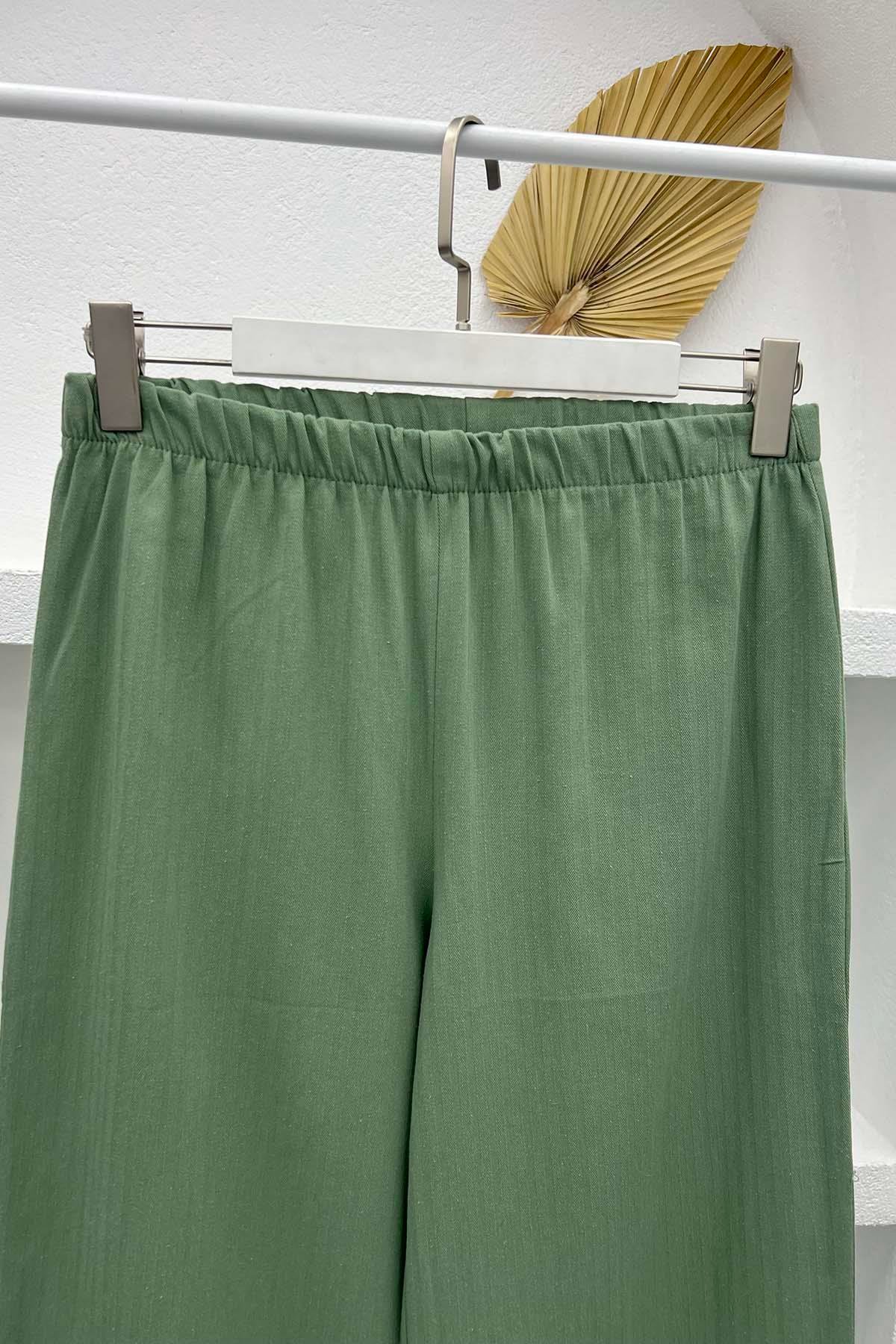 Bel Lastikli Kot Pantolon Küf Yeşili