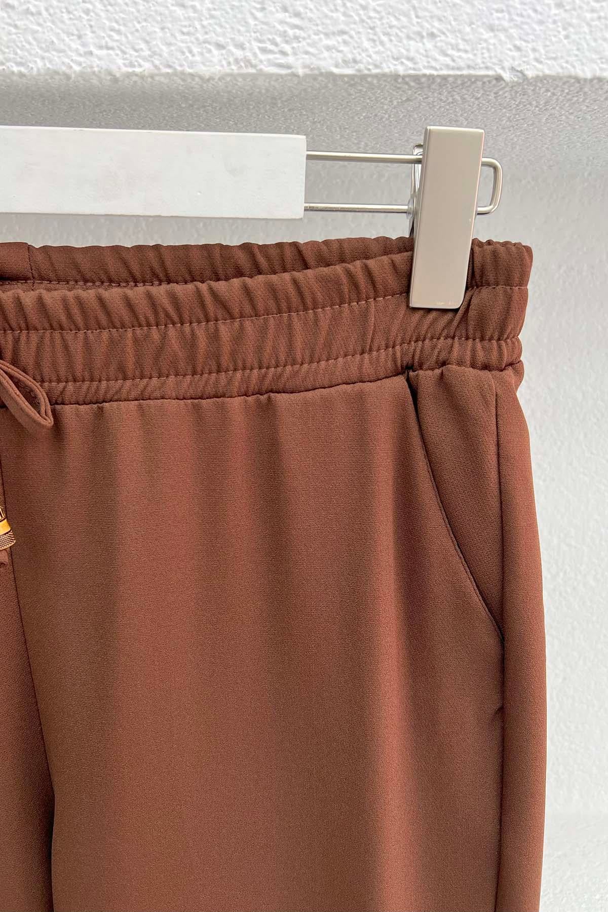 Bel Lastikli Kumaş Pantolon Kahve