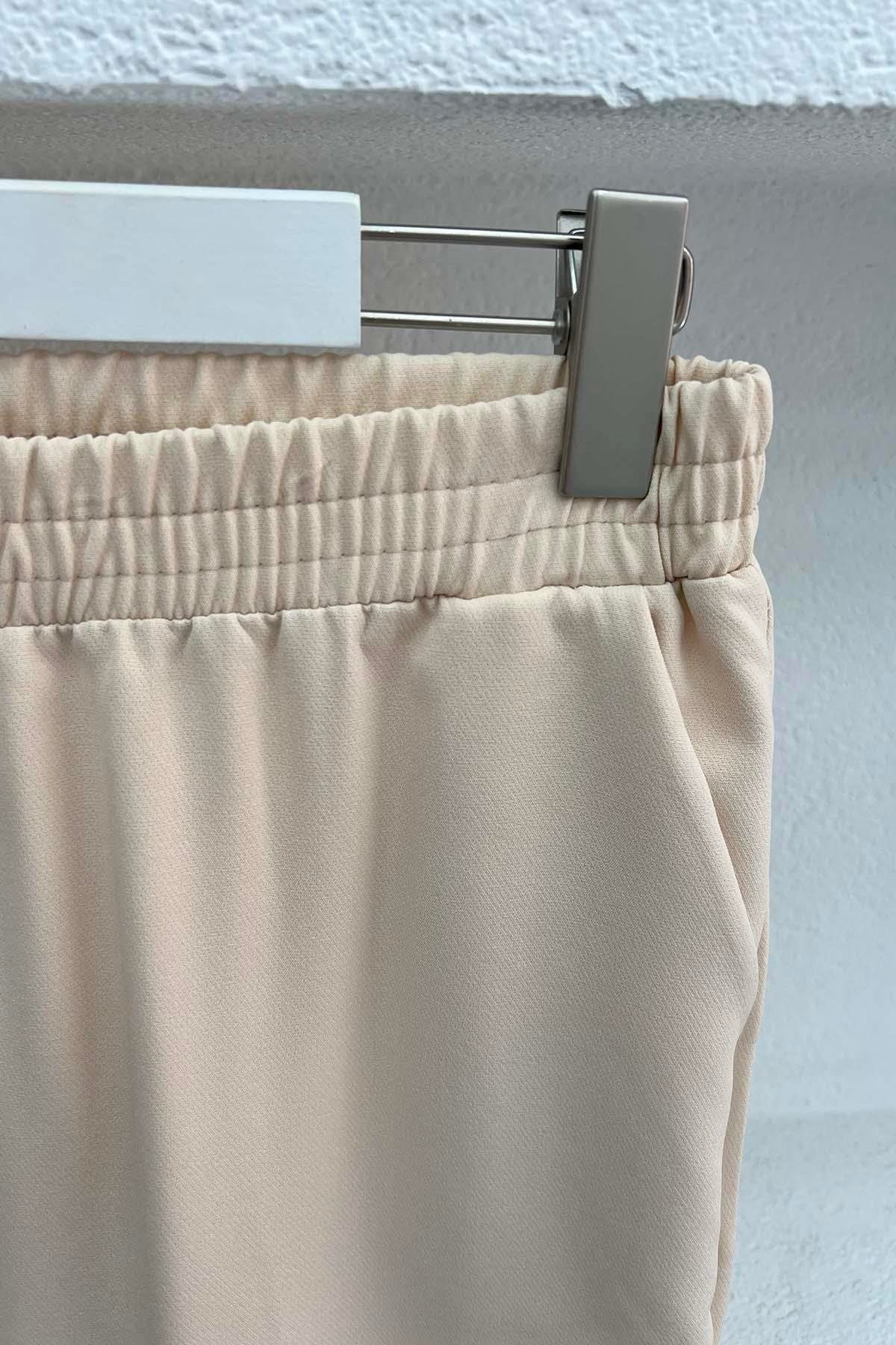Bel Lastikli Kumaş Pantolon Krem