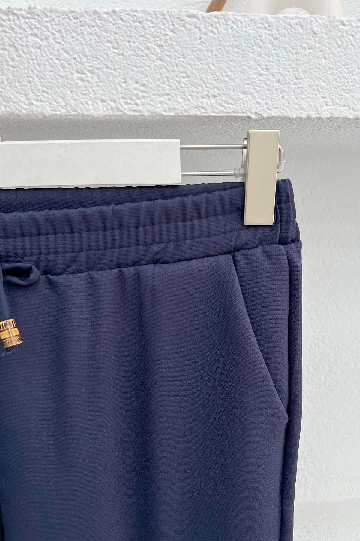 Bel Lastikli Kumaş Pantolon Lacivert