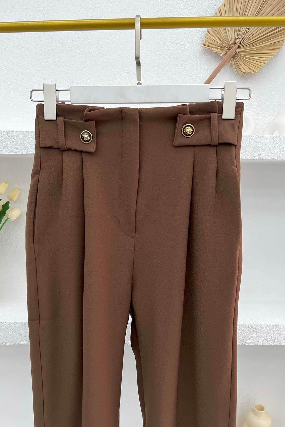 Bel Pileli Havuç Pantolon Kahve