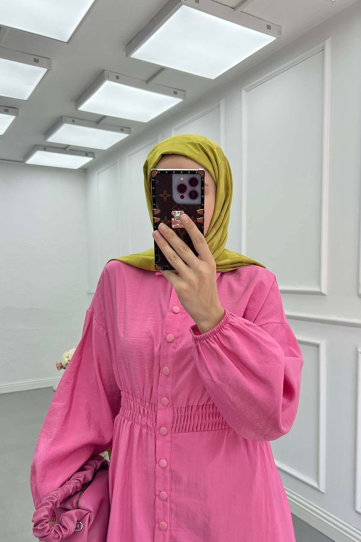 Beli Bastikli Paraşüt Elbise Pembe