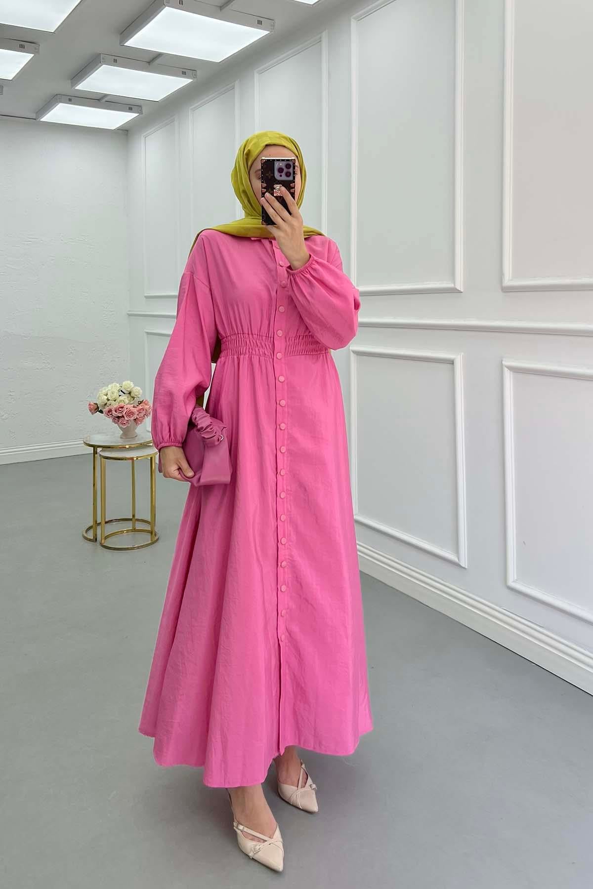 Beli Bastikli Paraşüt Elbise Pembe