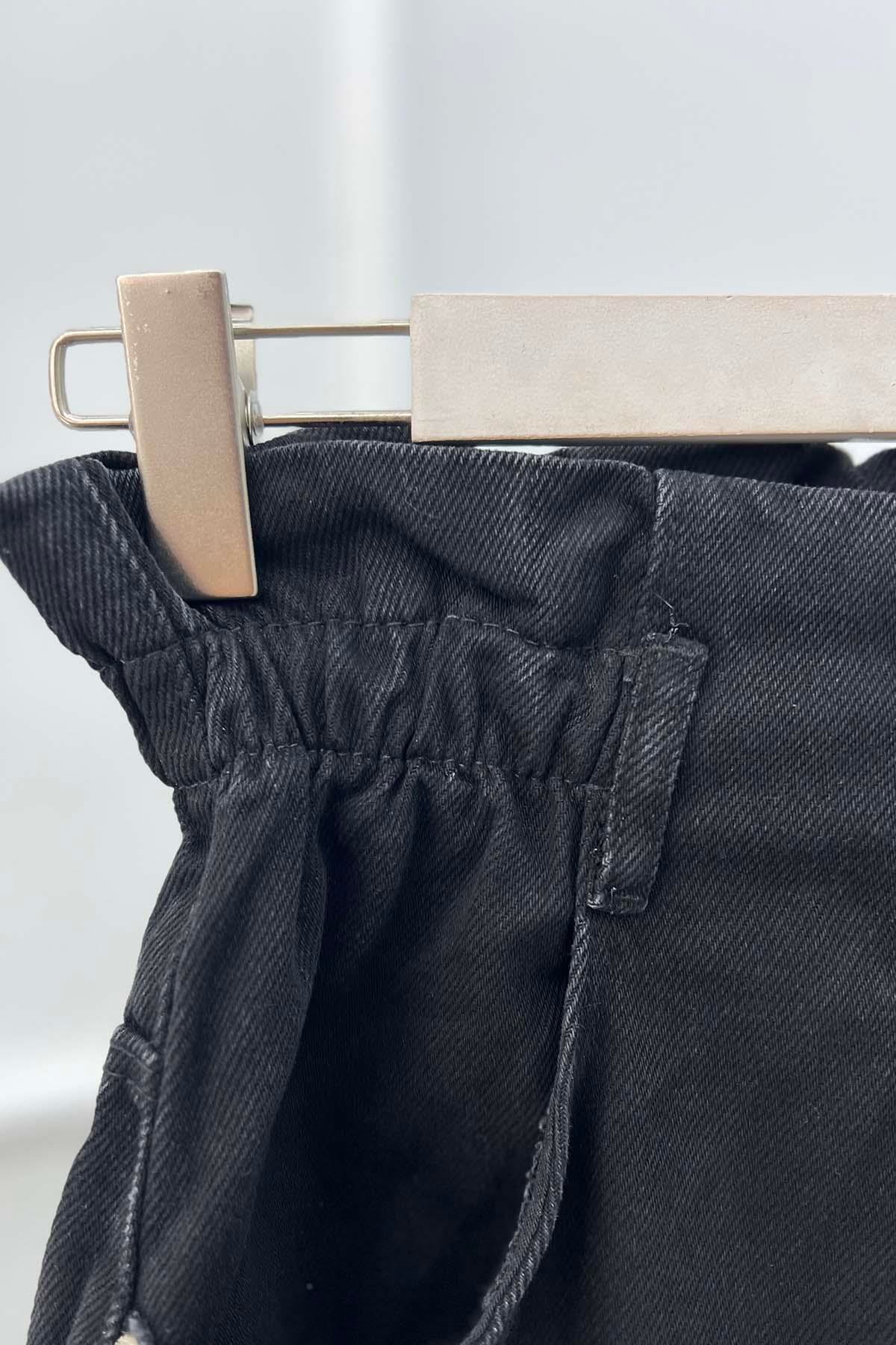 Beli Lastikli Denim Pantolon Siyah