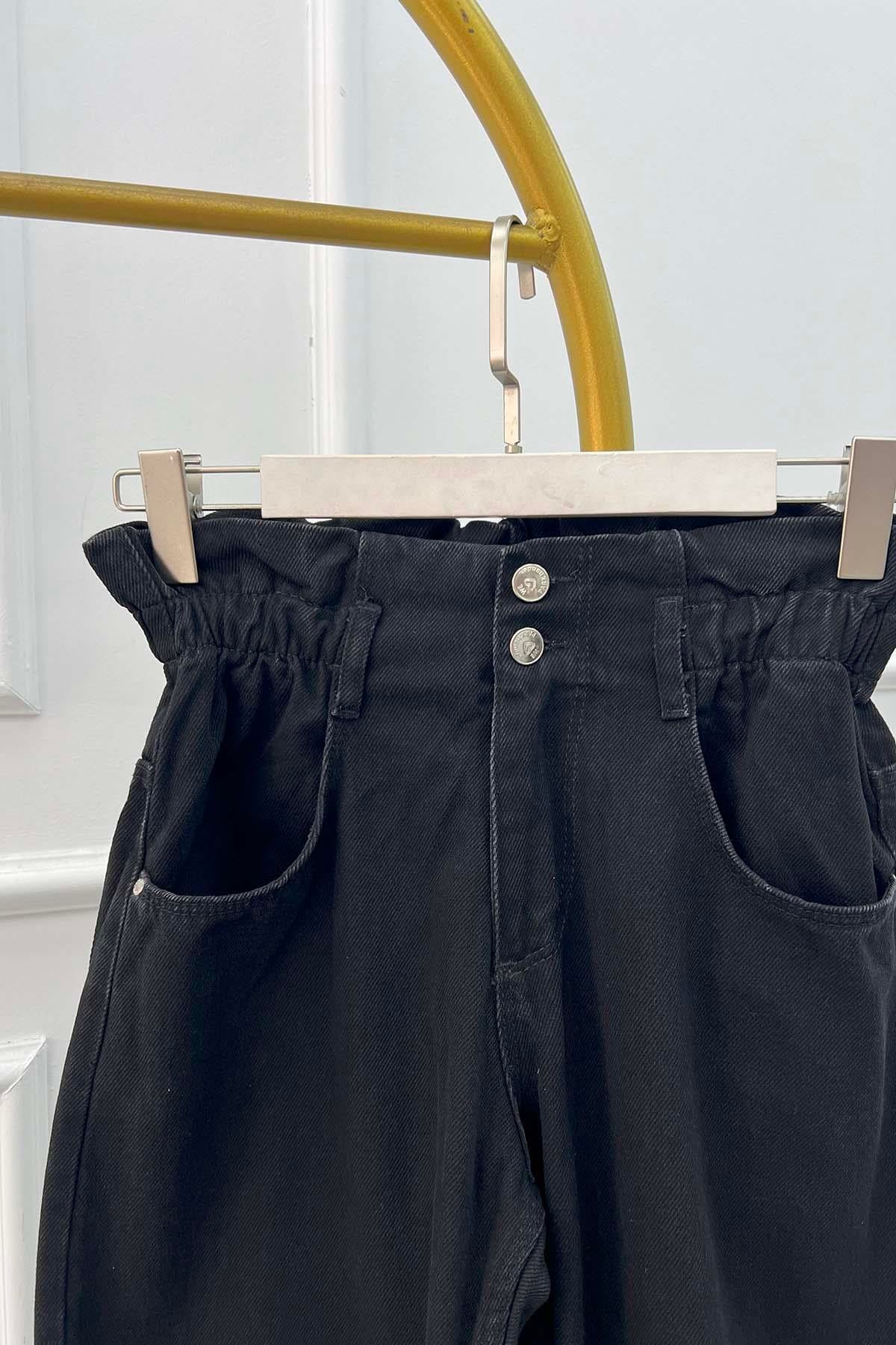 Beli Lastikli Denim Pantolon Siyah