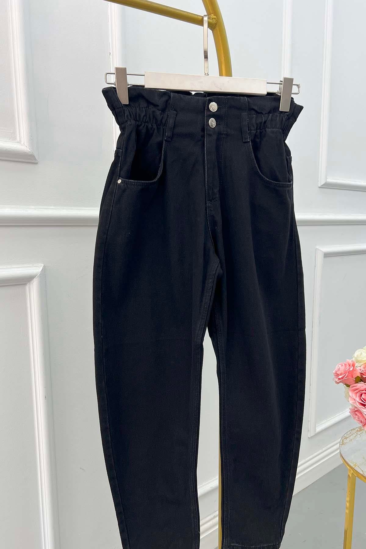 Beli Lastikli Denim Pantolon Siyah