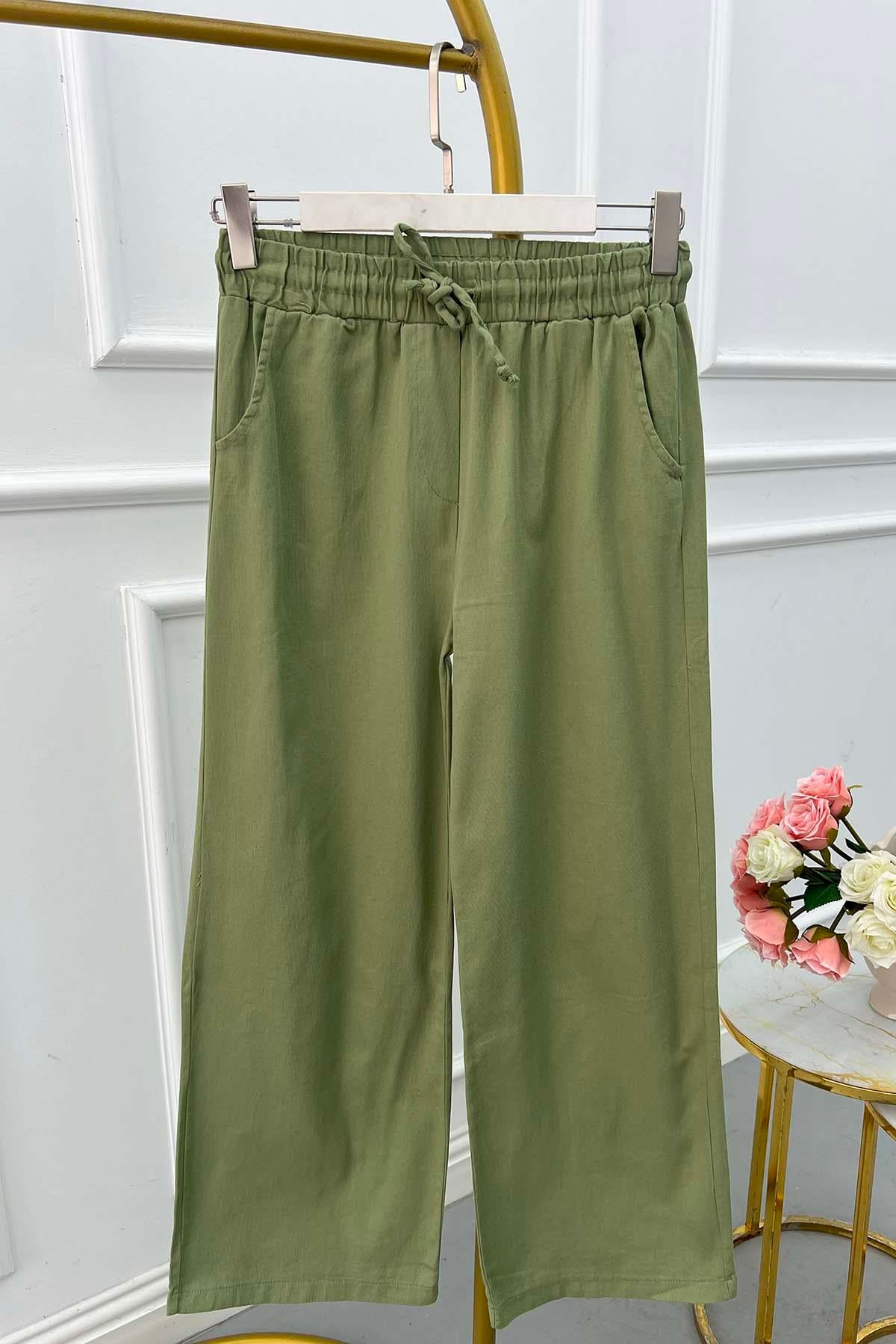 Beli Lastikli Kot Pantolon Haki