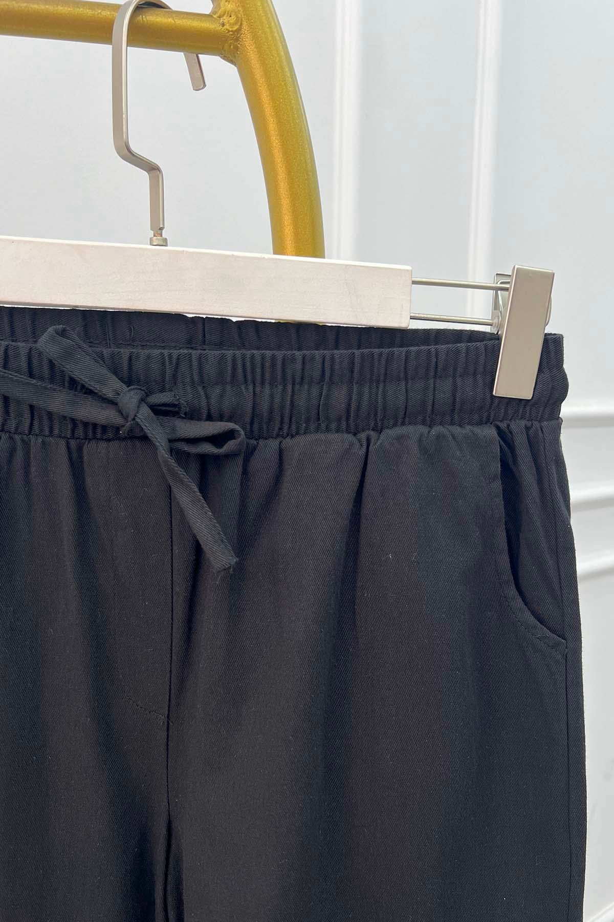 Beli Lastikli Kot Pantolon Siyah