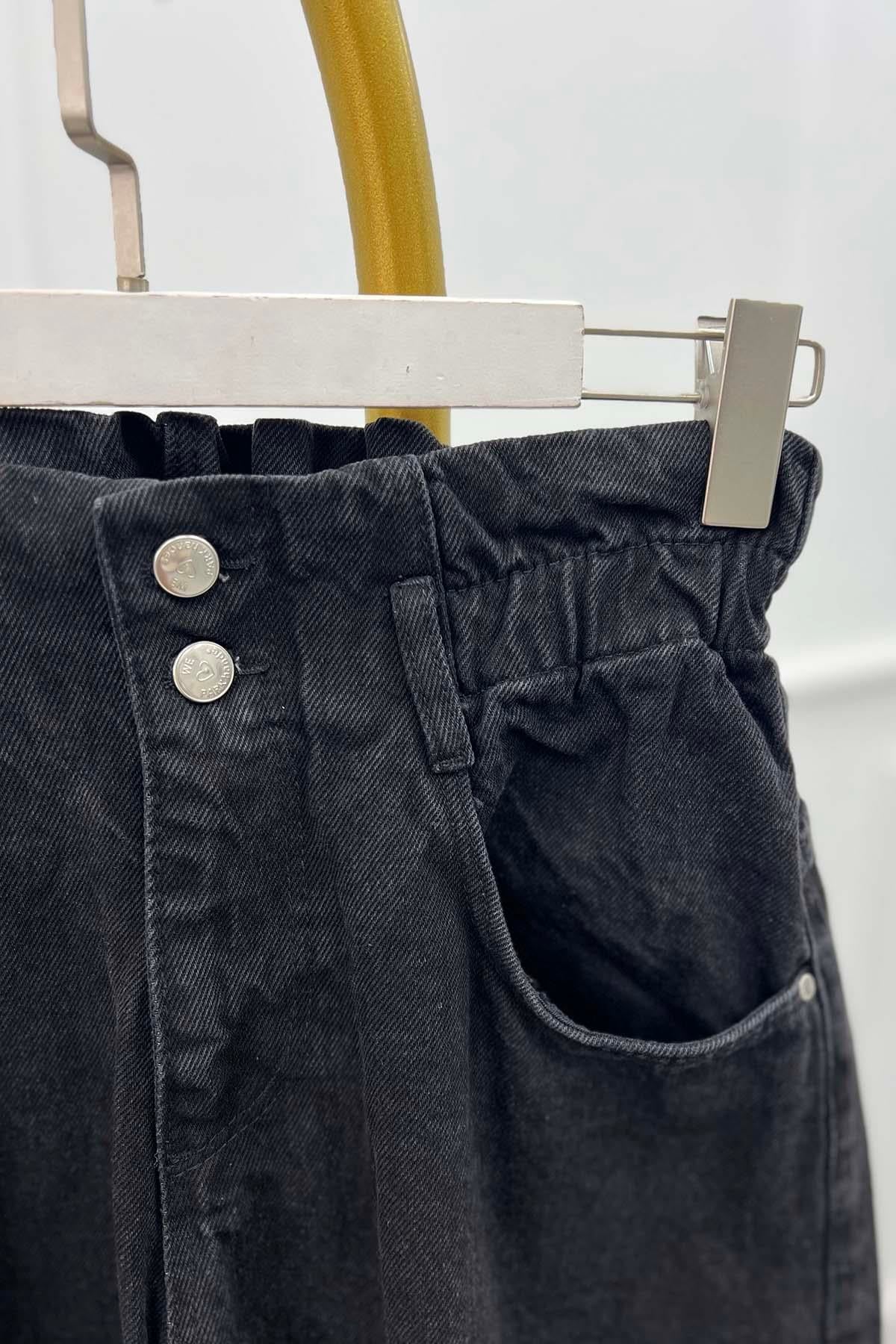 Beli Lastikli Kot Pantolon Siyah