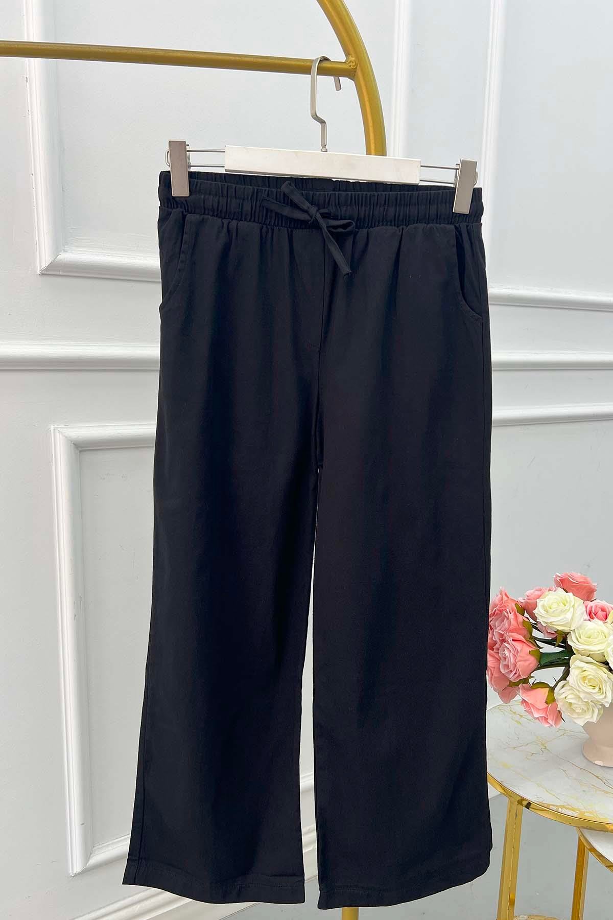 Beli Lastikli Kot Pantolon Siyah