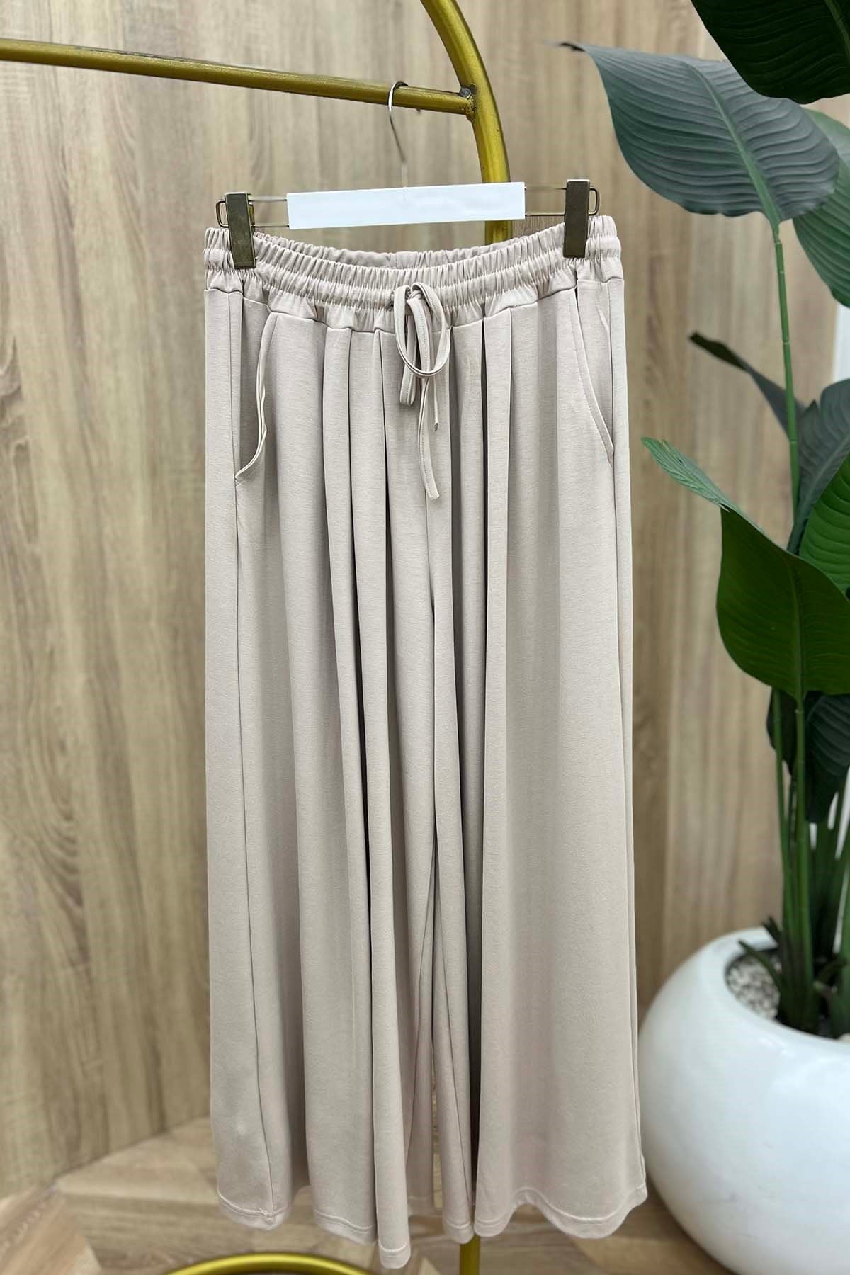 Beli Lastikli Rahat Kalıp Oysh Pantalon Vizon