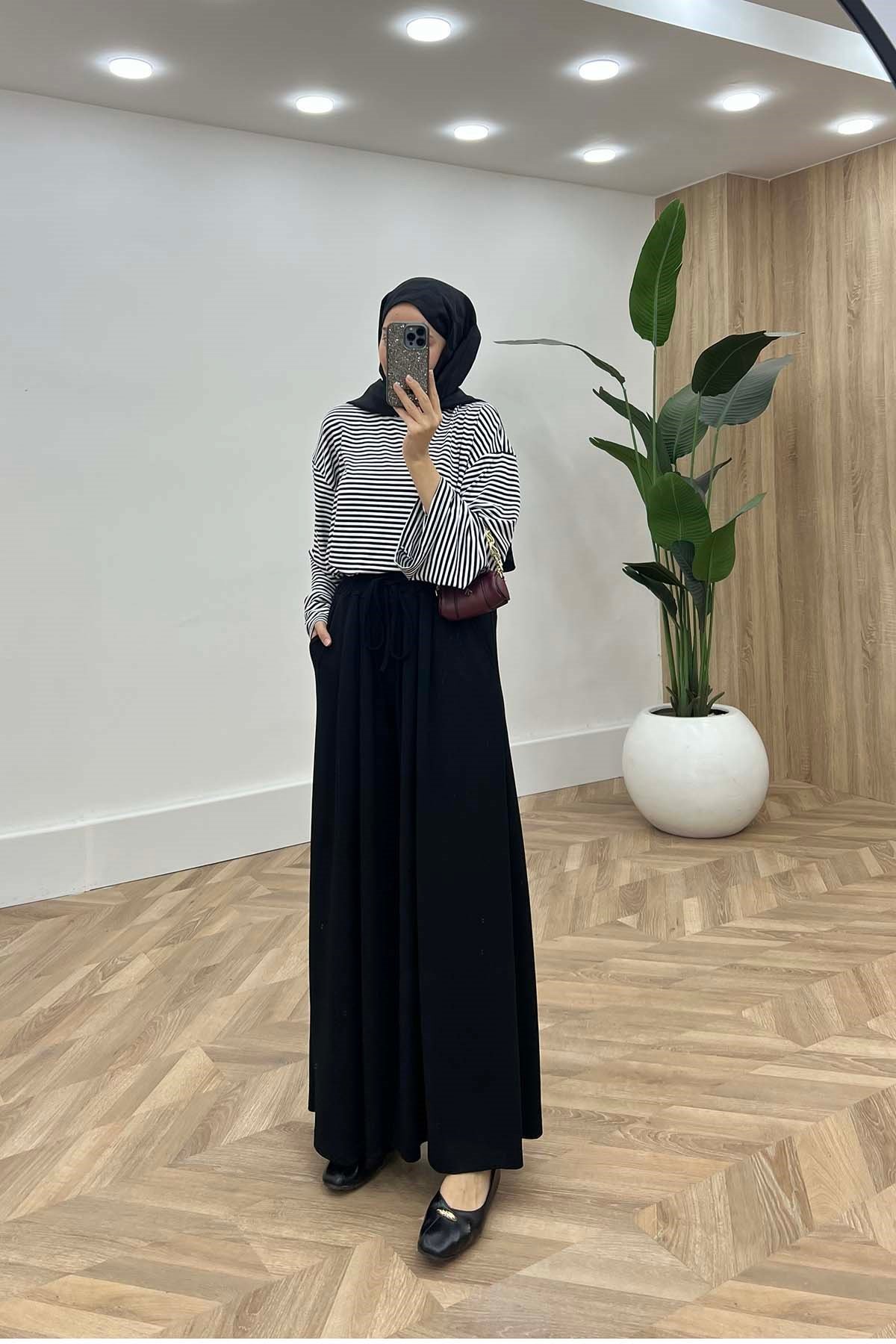 Beli Lastikli Rahat Kalıp Oysh Pantalon Siyah