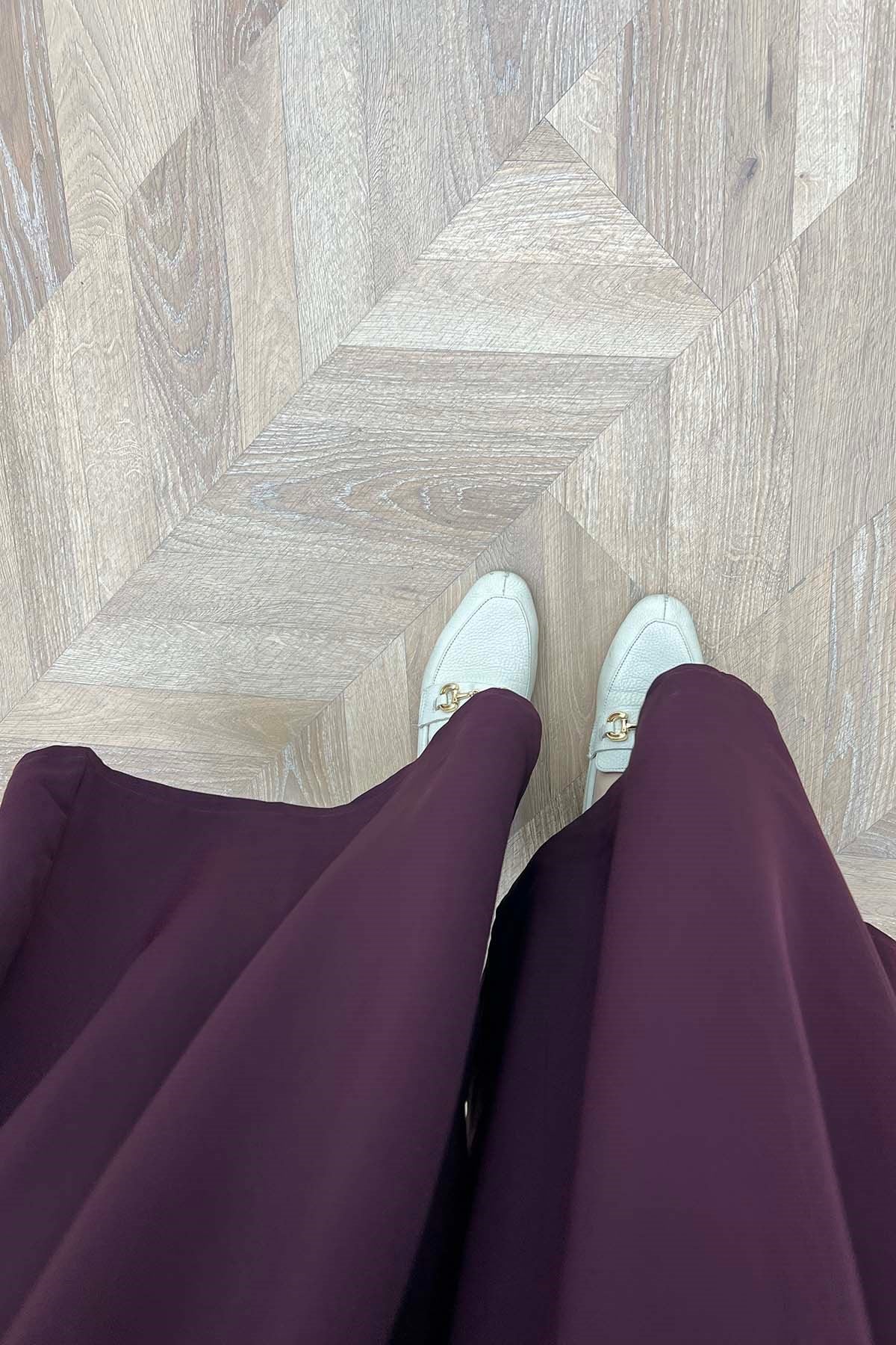 Beli Lastikli Rahat Kalıp Pantalon Mürdüm