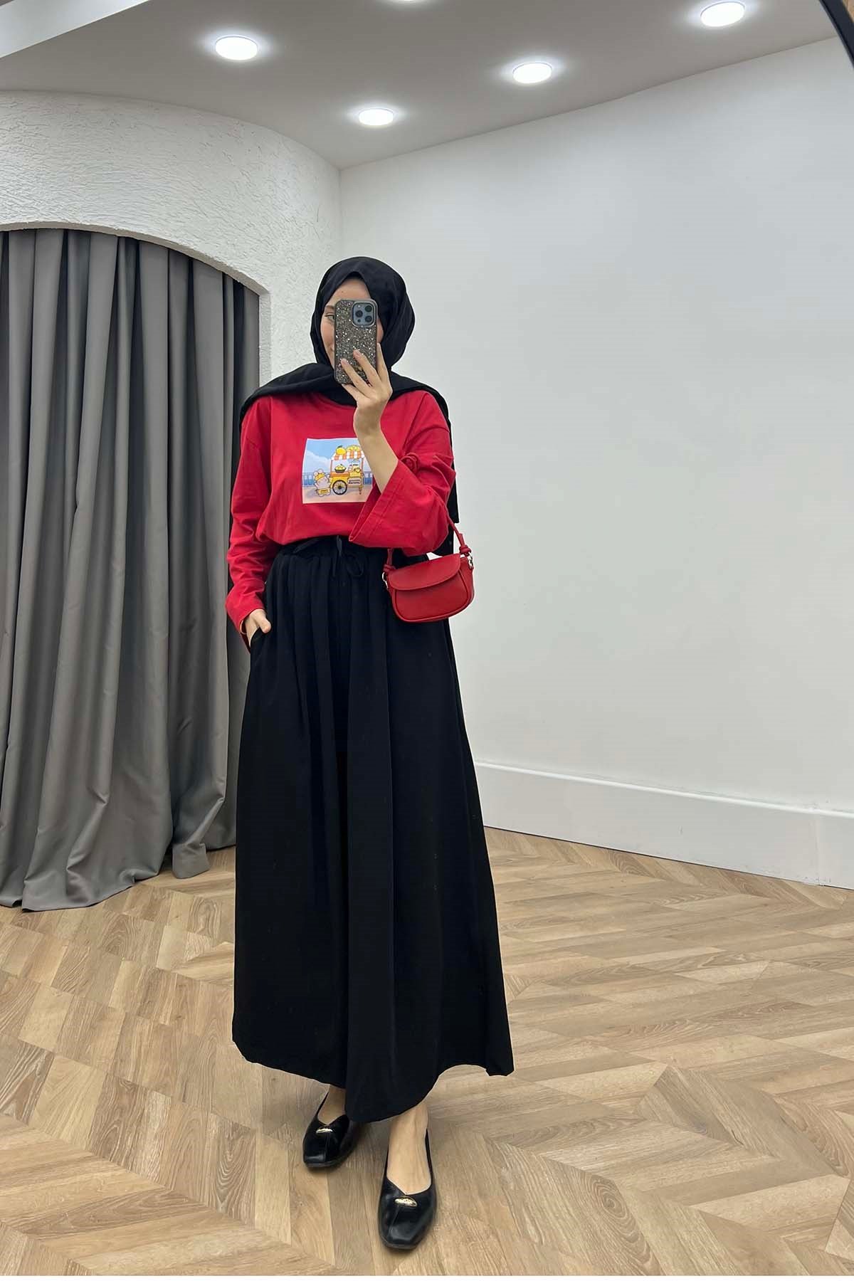 Beli Lastikli Rahat Kalıp Pantalon Siyah