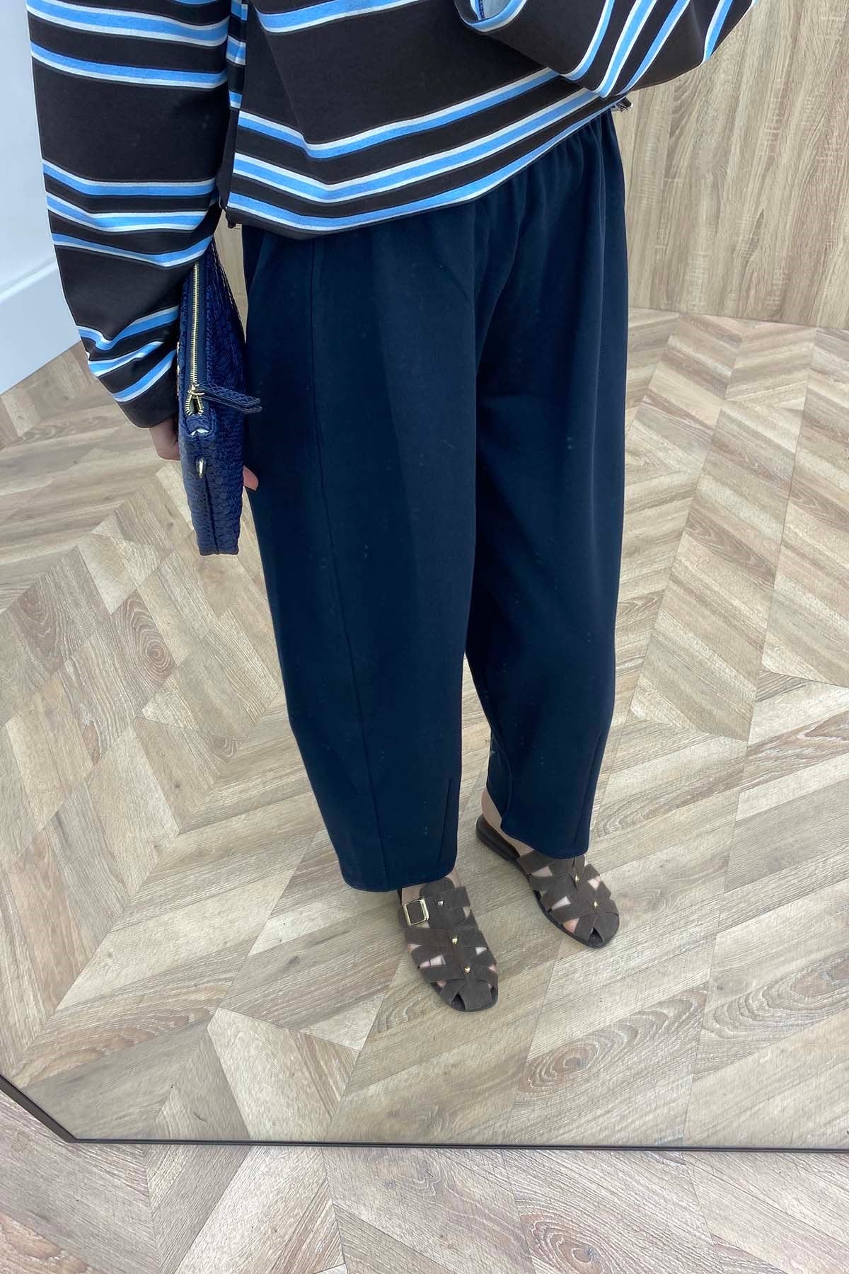 Beli Lastikli Şalvar Kalıp Pantolon Koyu Lacivert