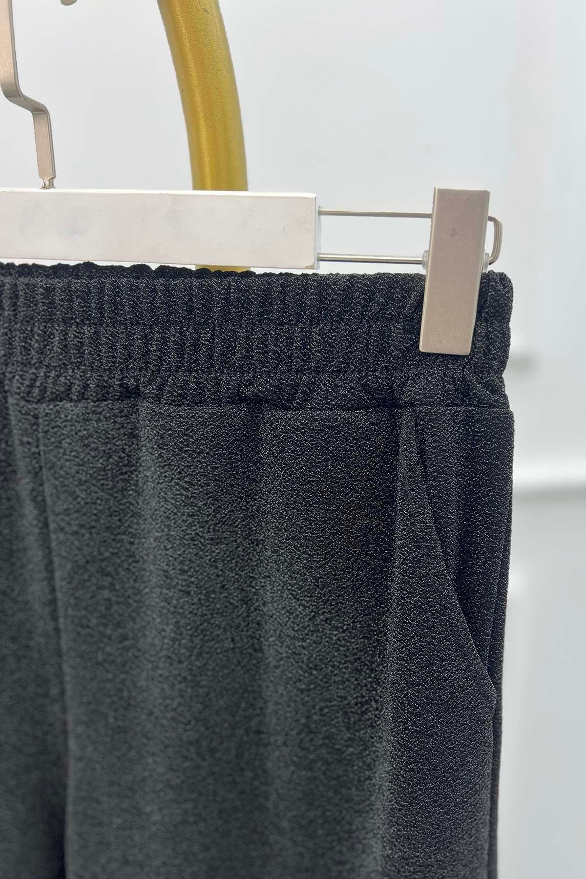 Beli Lastikli Simli Pantolon Siyah