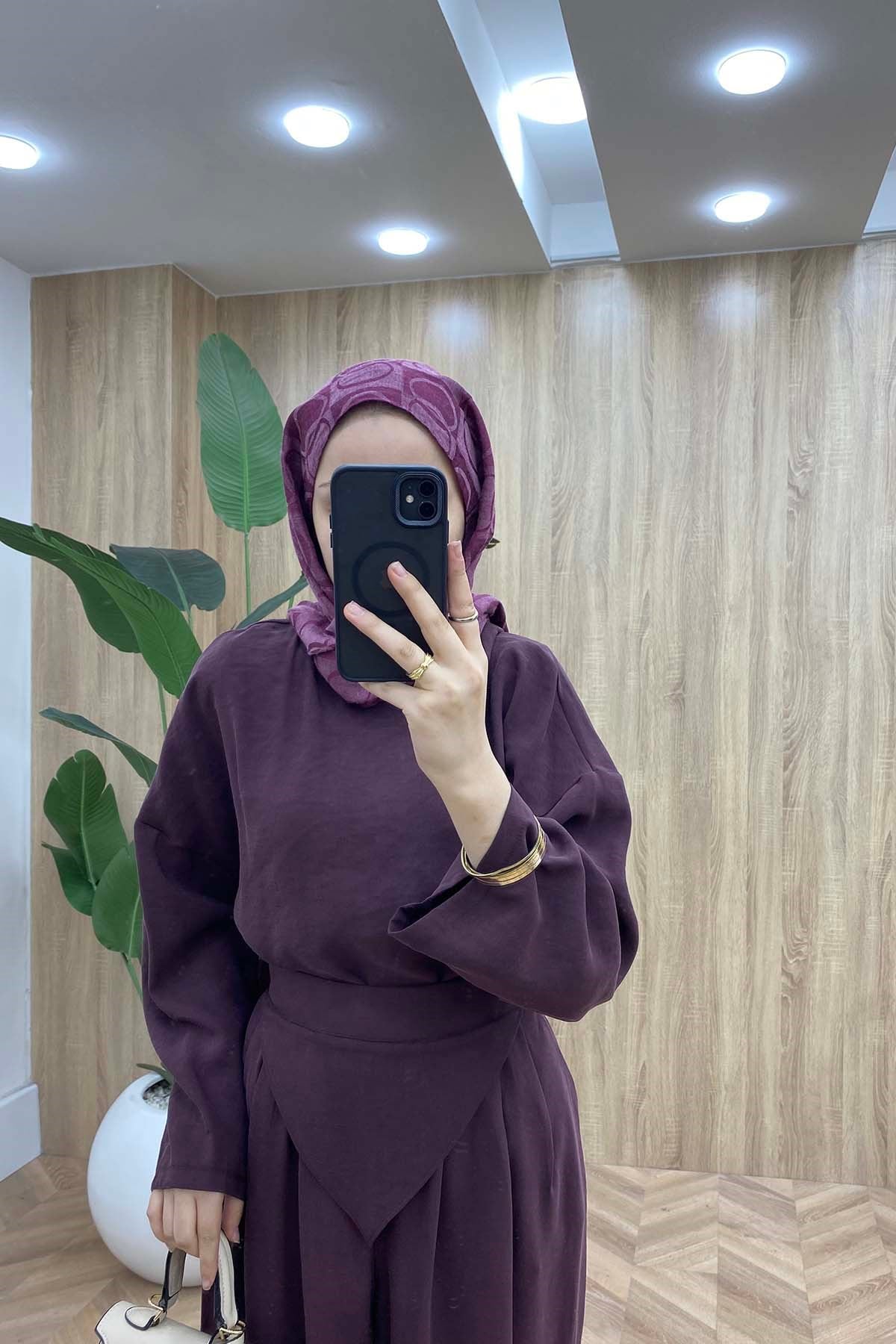 Bisiklet Yaka Günlük Rahat Takım Mürdüm